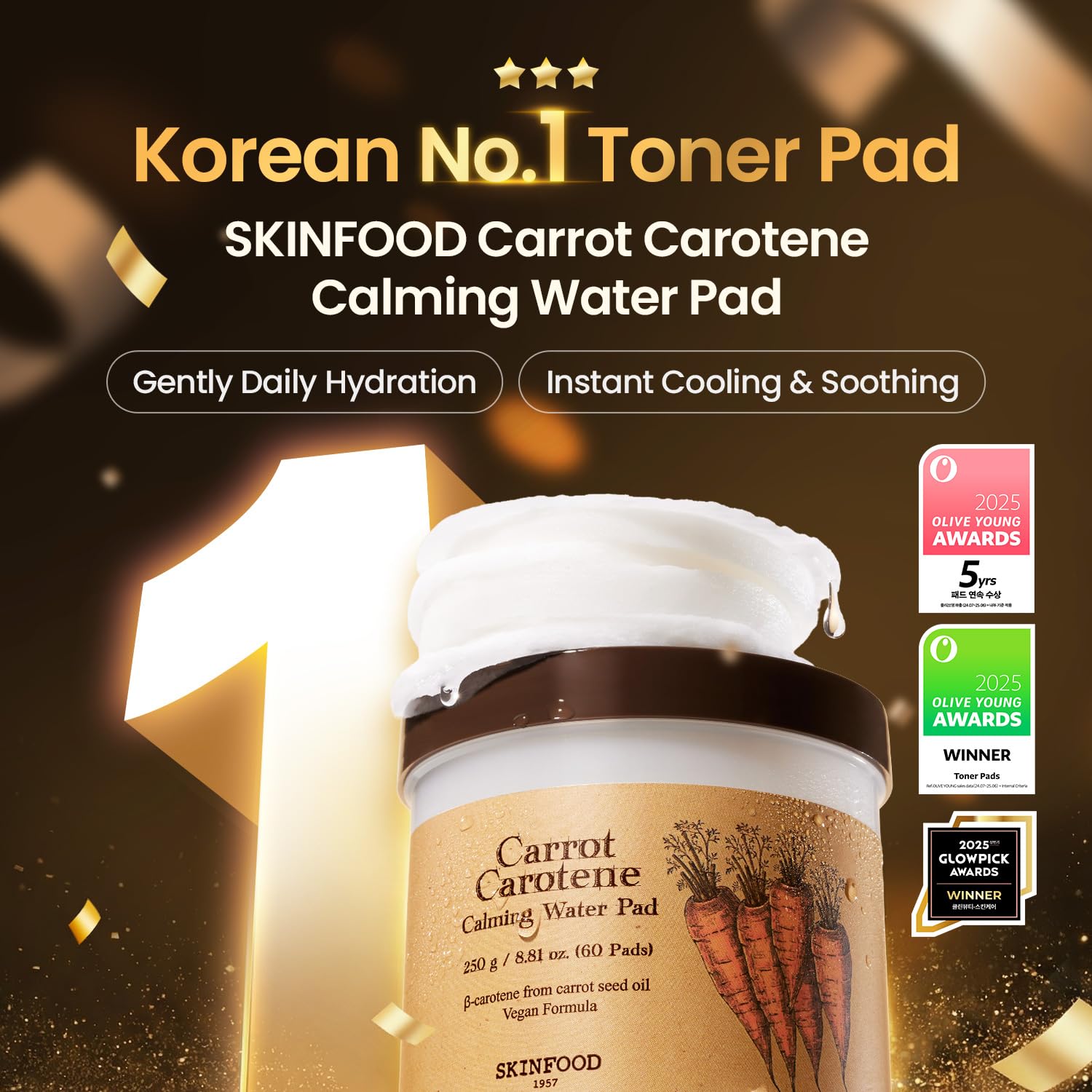 SKINFOOD Carrot Carotene Toner Pads, Hydrating & Soothing for Dry Skin, Instant Cooling, After Sun & Heat Care, Cotton Facial Toner Pads, Korean Skincare for Face (60 Counts) SKINFOOD 1957Au supplements