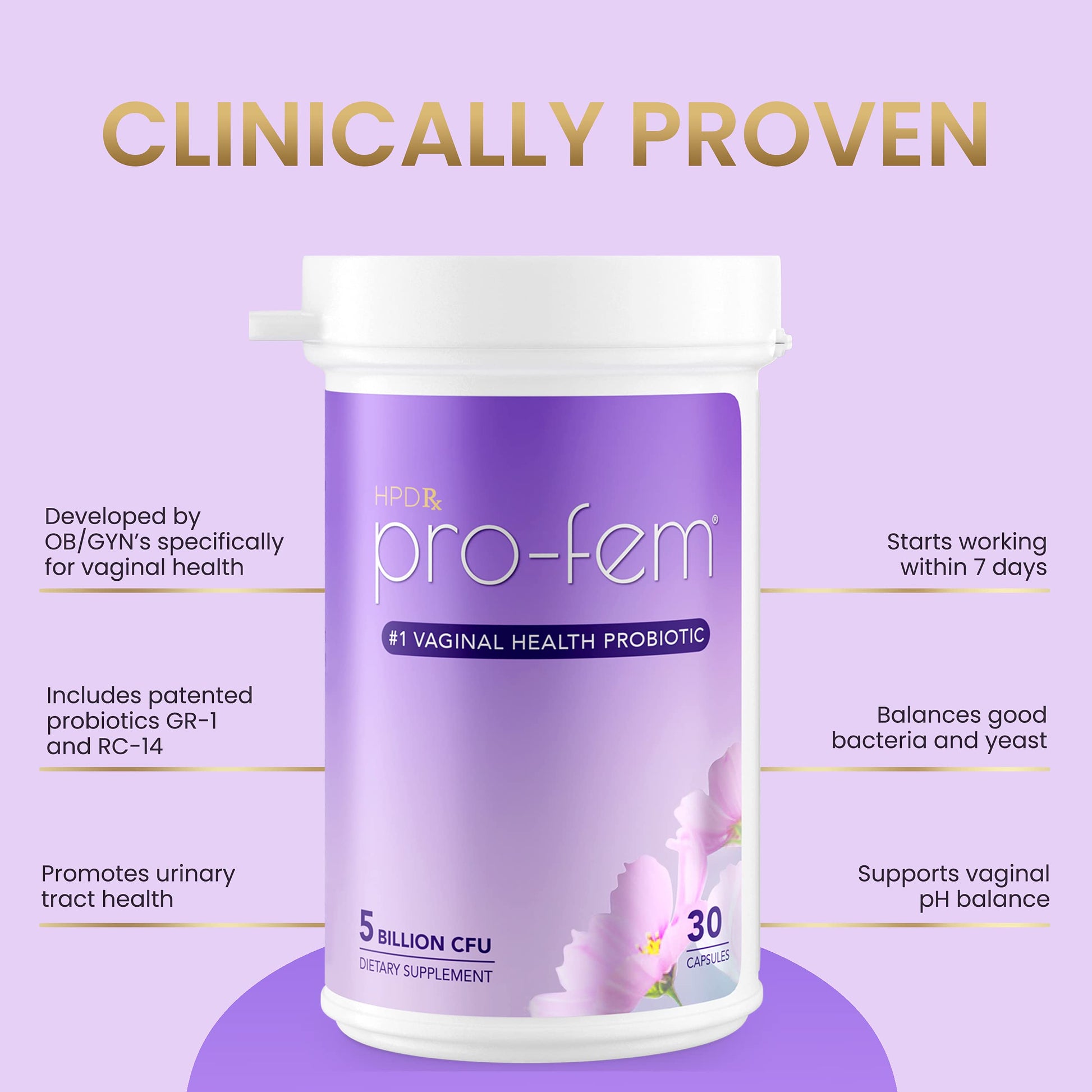 HPD Rx Pro-Fem #1 Vaginal Health Probiotic | Vaginal Probiotics | Clinically Proven to Promote Yeast & PH HPD RxAu supplements