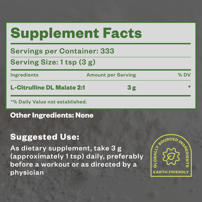Purisure Citrulline Malate 2:1 Powder, 1 kg, Citrulline Supplement and Citrulline Nitrate PurisureUS supplements