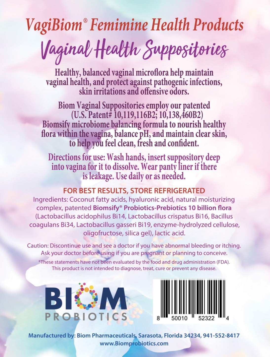 Biom Vaginal Probiotic Suppository: Natural Vaginal pH and Odor Control Regimen; Balance Biom ProbioticsAu supplements