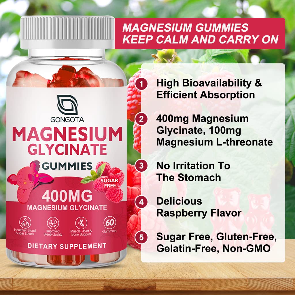 Magnesium Glycinate Gummies 400 mg with 100 mg Composite magnesium - Chelated Magnesium Potassium Supplement with Vitamin D, B6 Supports Calm, Sleep, Memory & Muscle Cramps,Sugar Free - 120 Gummies GONGOTAAu supplements