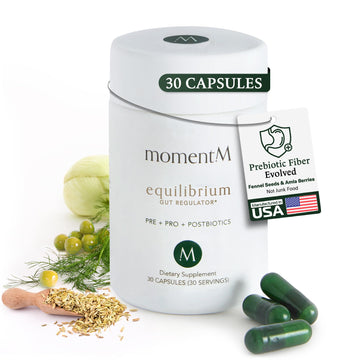 momentM Equilibrium 3-in-1 Probiotics for Women & Men Digestive Health, Prebiotics and Probiotics for Women with HOWARU Strains, Postbiotics & Fennel for Bloat & Gut Health,12.5B CFU, 30 Capsules momentMAu supplements