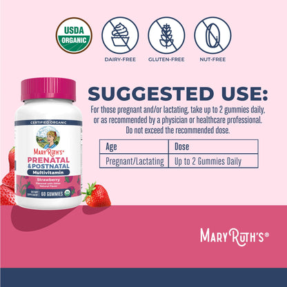 MaryRuth Organics Prenatal Vitamins for Women | USDA Organic Prenatal Gummies | Postnatal Vitamins for Women Breastfeeding | Methylfolate 800 mcg DFE | Iodine | Vegan | Non GMO | 30 Servings MARYRUTH'SUS supplements