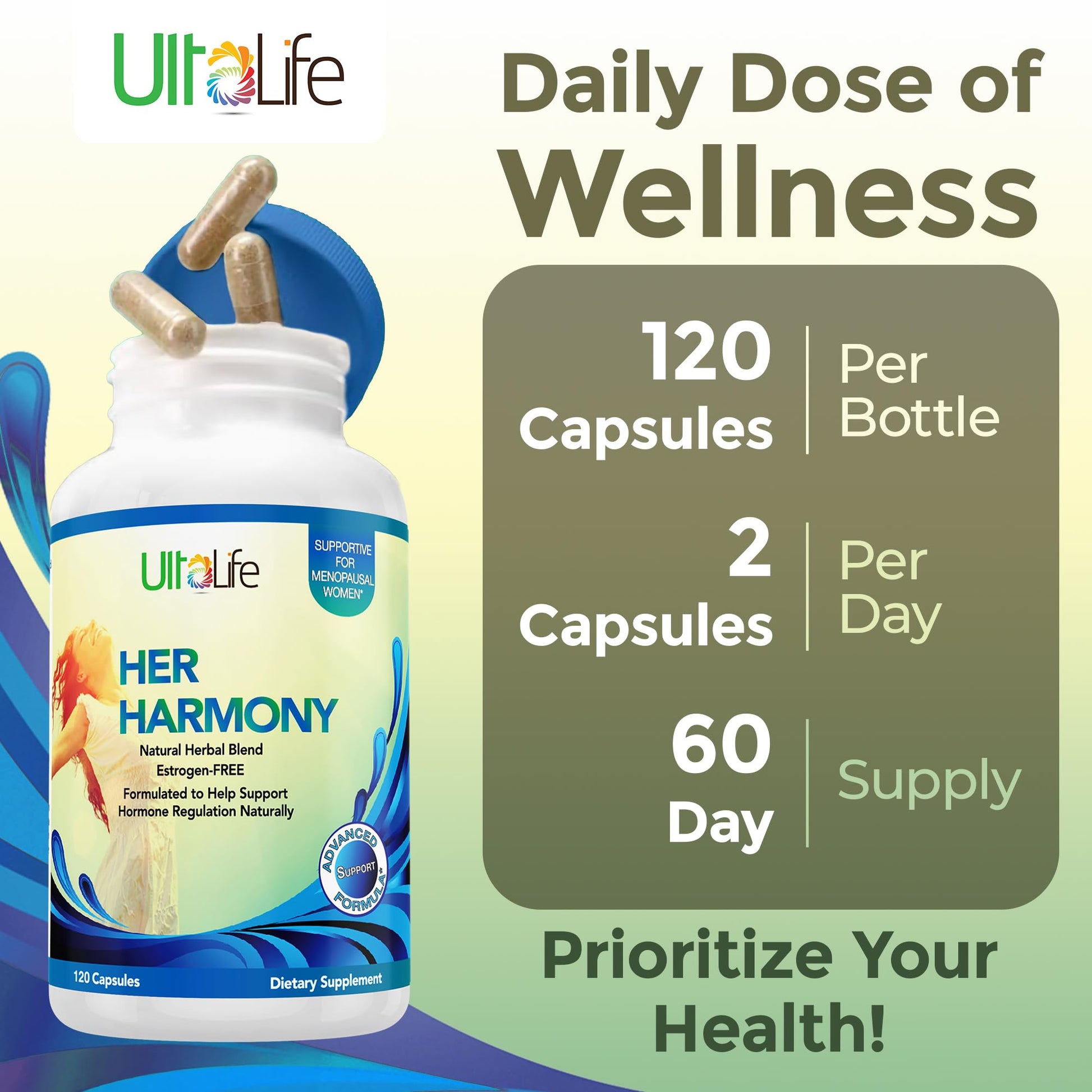 UltaLife Her Harmony Menopause Supplements for Women - Hot Flashes Menopause Relief & Hormone Balance for Women - Contains Black Cohosh, Dong Quai, Red Clover & More - Estrogen Free - 120 Capsules ULTALIFEAu supplements