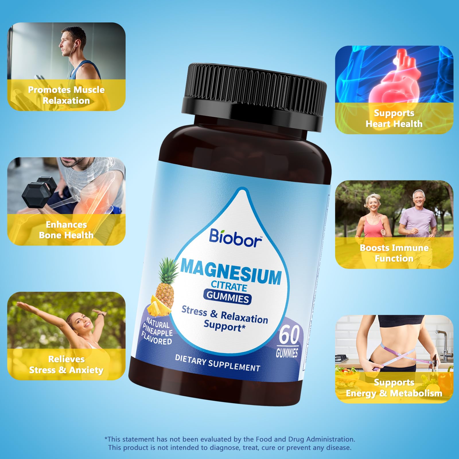 Biobor Potassium Magnesium Gummies, Magnesium Citrate & Potassium Citrate Supplements with Vitamin D3, B6 for Electrolyte Balance, Muscle, Leg Cramps, GMO Free Gluten Free (Pineapple,60 Count) BioborAu supplements