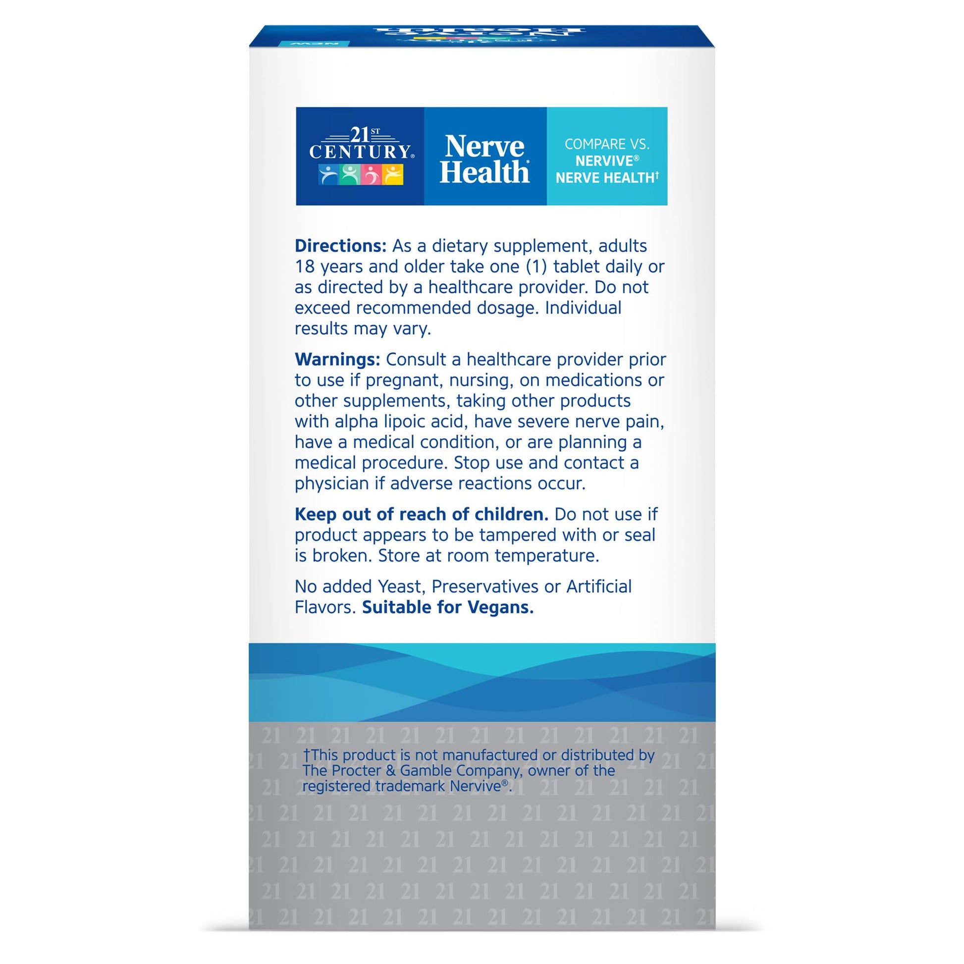 21st Century Nerve Health Tablets (30 Count), Alpha Lipoic Acid 300mg, B1, B6, & B12 Vitamins for Nerve Function Support, Antioxidant ALA Supplement, Gluten Free. Non-GMO, & Vegan 21st CenturyAu supplements