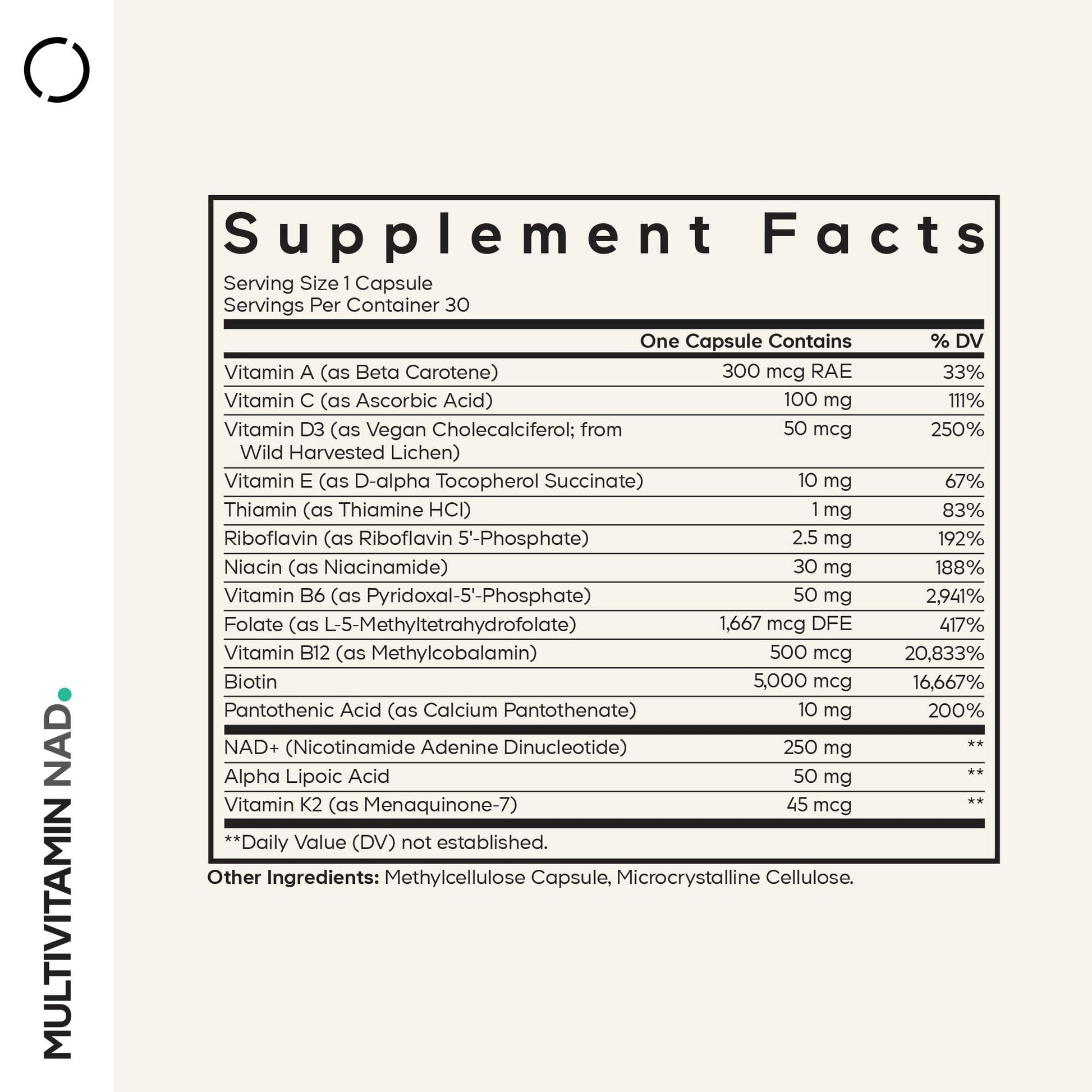 Codeage Multivitamin NAD Supplement - NAD+ Energy & Healthy Aging Support - Vitamin D3 K2, P5P, Methylated B12, Alpha Lipoic Acid, Folate, Riboflavin, Biotin, B Complex Pills - Non-GMO - 30 Capsules CodeageAu supplements