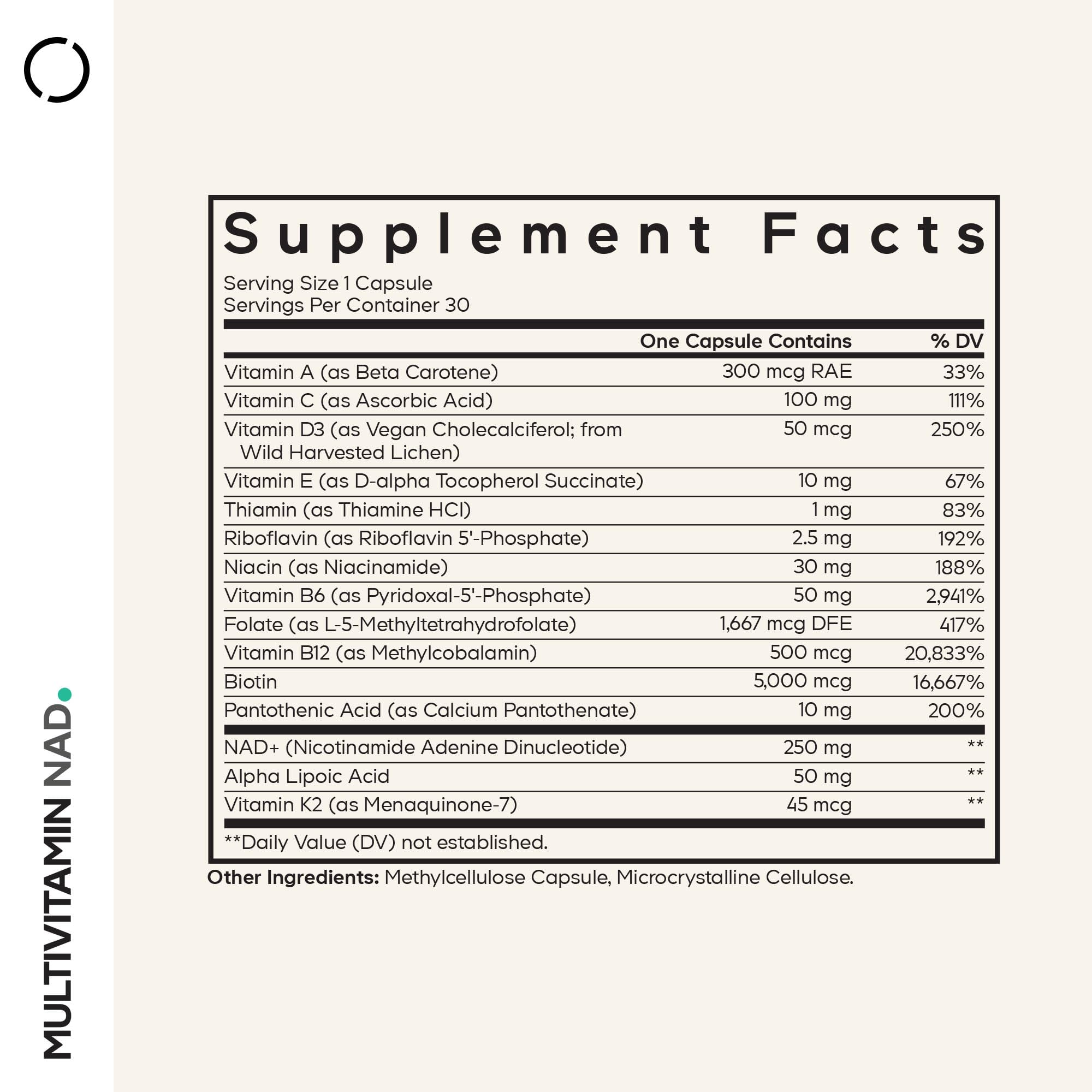 Codeage Multivitamin NAD Supplement - NAD+ Energy & Healthy Aging Support - Vitamin D3 K2, P5P, Methylated B12, Alpha Lipoic Acid, Folate, Riboflavin, Biotin, B Complex Pills - Non-GMO - 30 Capsules CodeageAu supplements