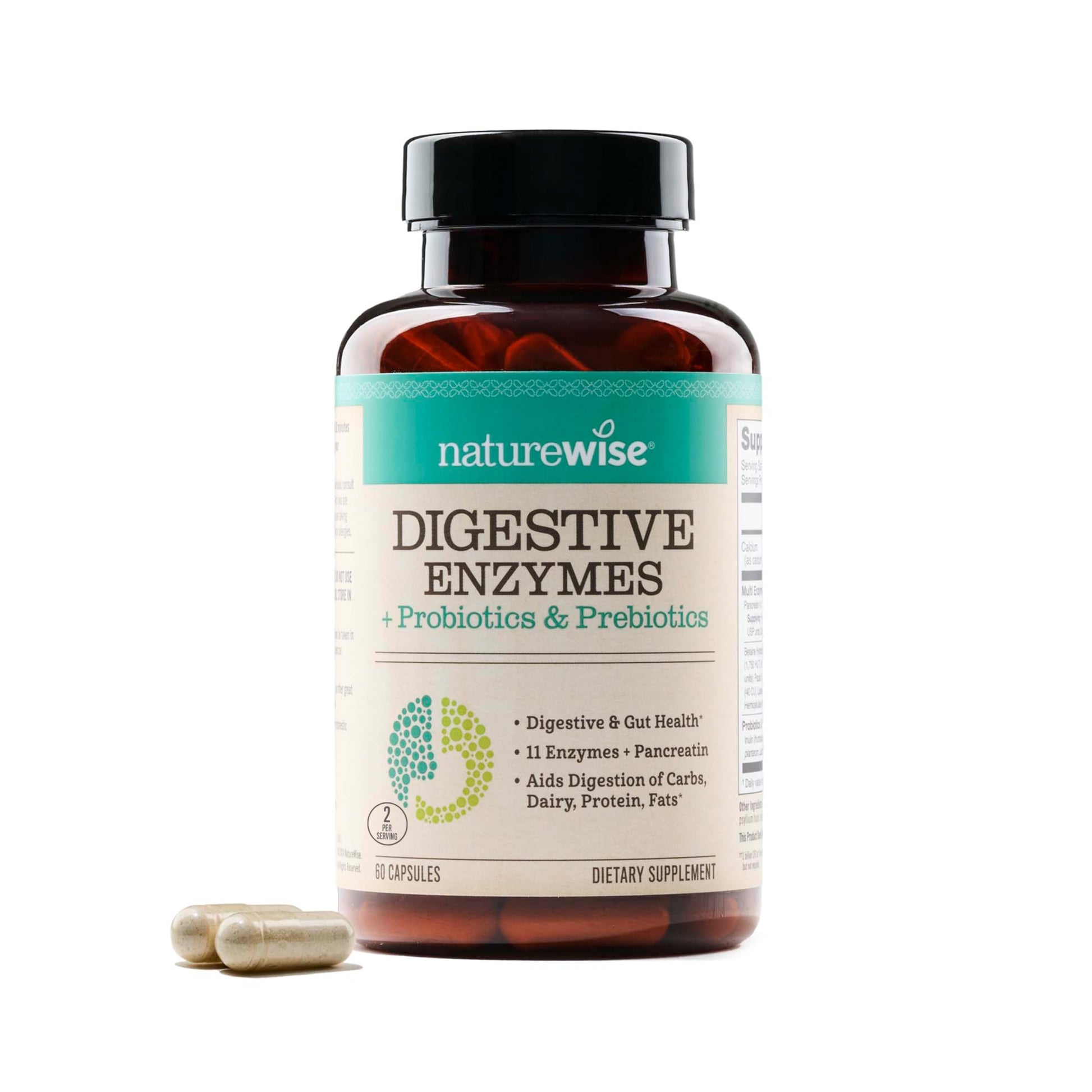 NatureWise Digestive Enzymes - Multi Enzymes with Probiotics + Prebiotics - Post Mealtime Comfort & Bloating Support + Aids Digestion and Gut Health - Soy-Free, Non-GMO - 60 Capsules[1-Month Supply] NatureWiseAu supplements