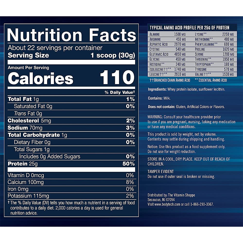 BODYTECH Whey Protein Isolate Powder - with 25 Grams of Protein per Serving & BCAA's BODYTECHUS supplements