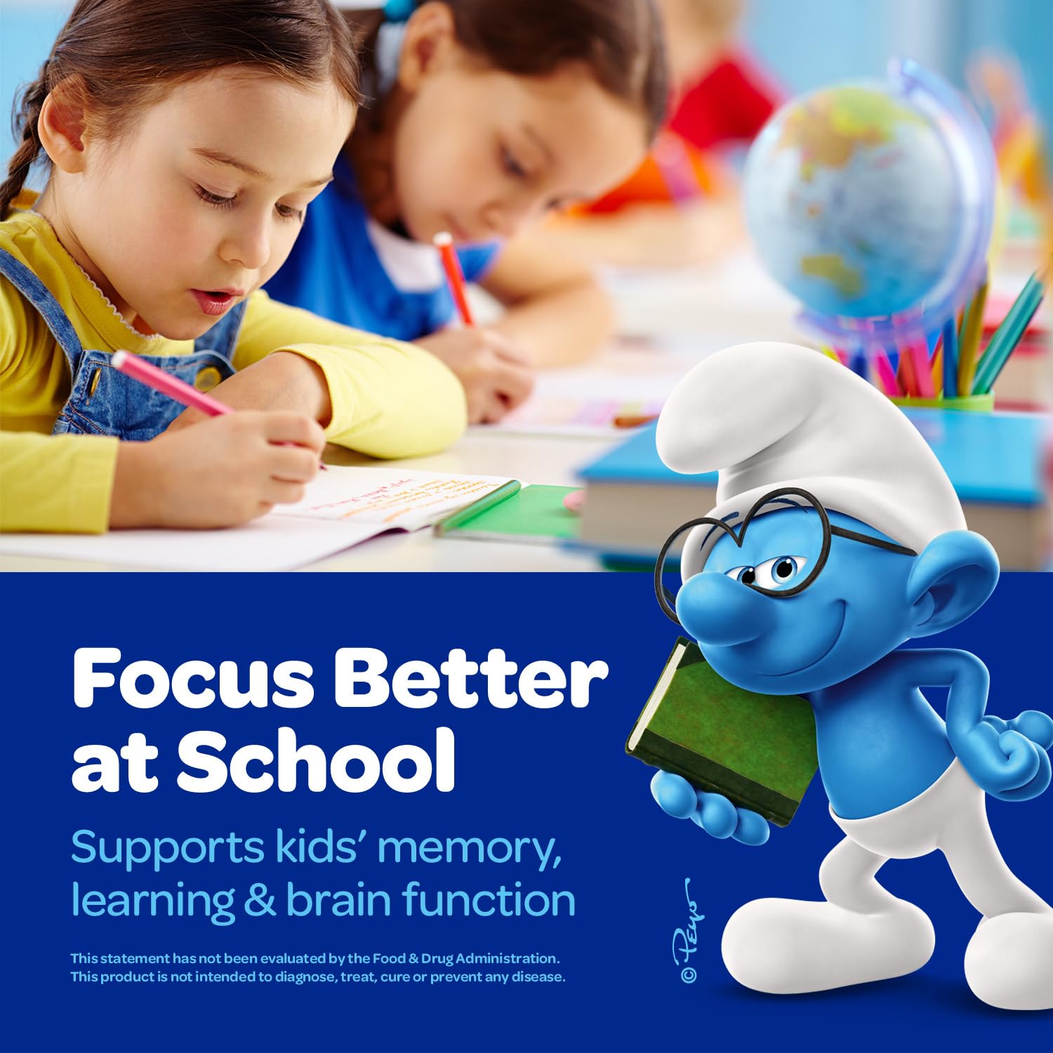 The Smurfs Nootropic Gummies for Kids with Vitamin B12 & L-Theanine | Laser Focus Gummy for Focus and Memory Supplements | Made with Real Fruit in a Smurf Berry | Doctor Developed | 60 Vegan Gummies VITABURSTAu supplements