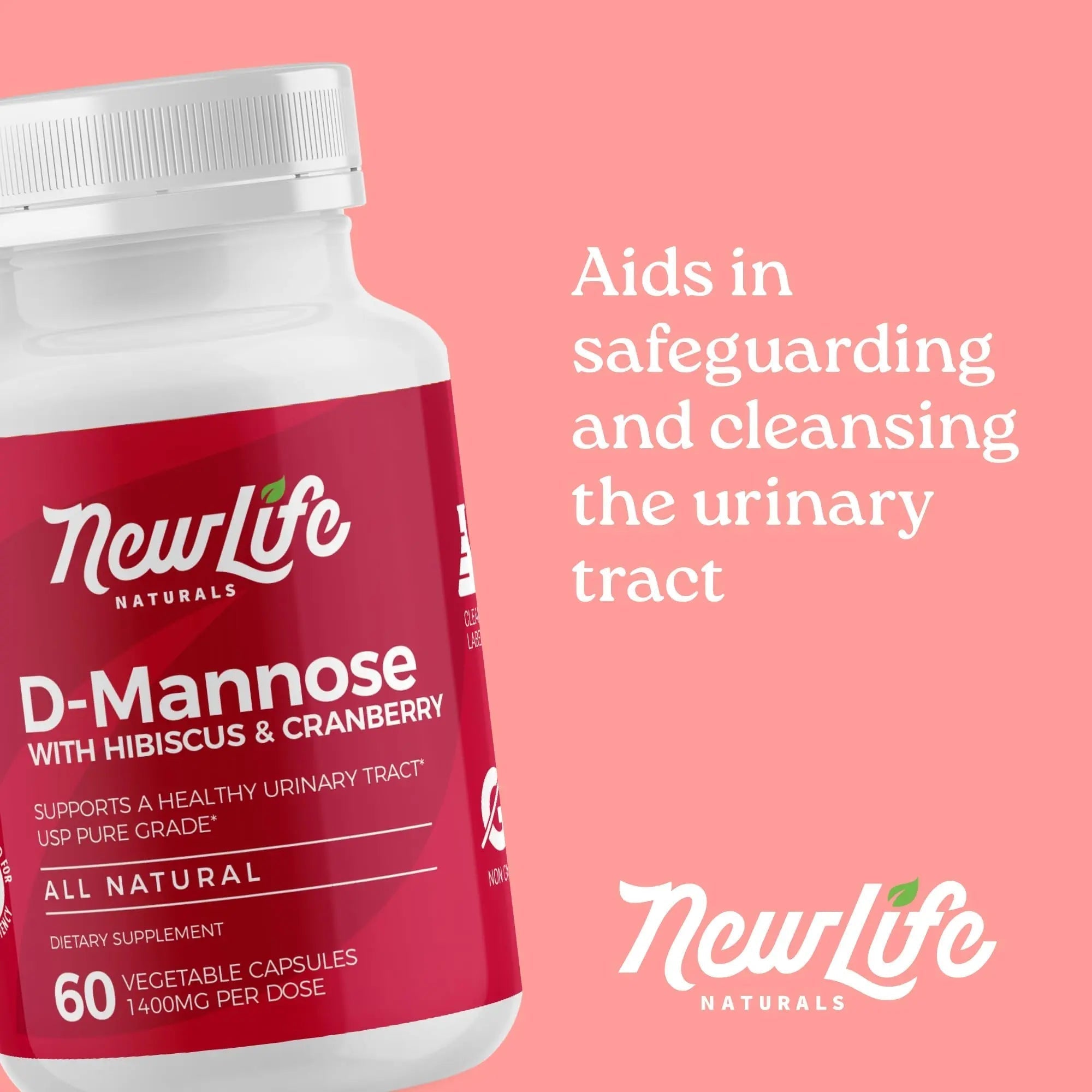 NewLife Naturals D-Mannose Capsules | w/Cranberry and Hibiscus Extracts | Natural Urinary Tract Health Supplement | 1400mg Pure Veggie Powder | 60 Veggie Capsules NewLife NaturalsAu supplements