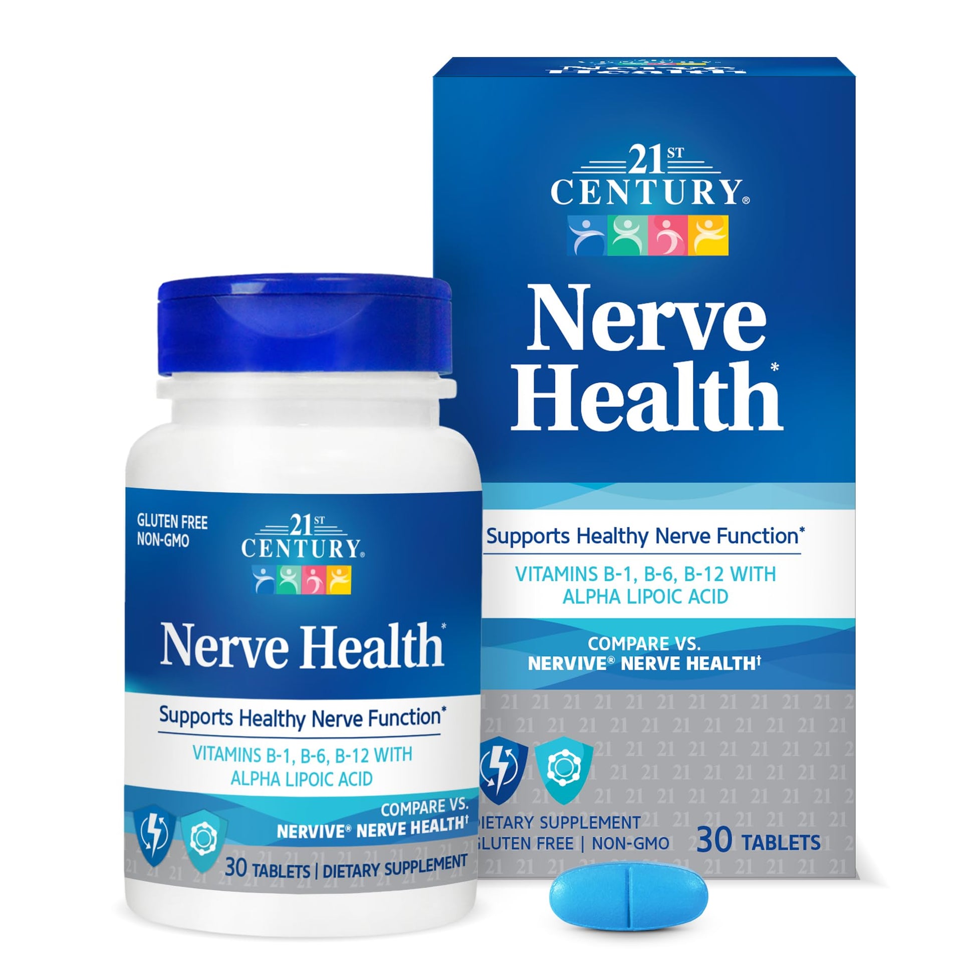 21st Century Nerve Health Tablets (30 Count), Alpha Lipoic Acid 300mg, B1, B6, & B12 Vitamins for Nerve Function Support, Antioxidant ALA Supplement, Gluten Free. Non-GMO, & Vegan 21st CenturyAu supplements