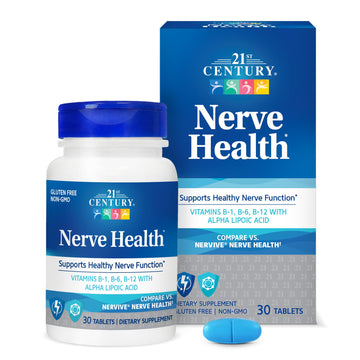 21st Century Nerve Health Tablets (30 Count), Alpha Lipoic Acid 300mg, B1, B6, & B12 Vitamins for Nerve Function Support, Antioxidant ALA Supplement, Gluten Free. Non-GMO, & Vegan 21st CenturyAu supplements
