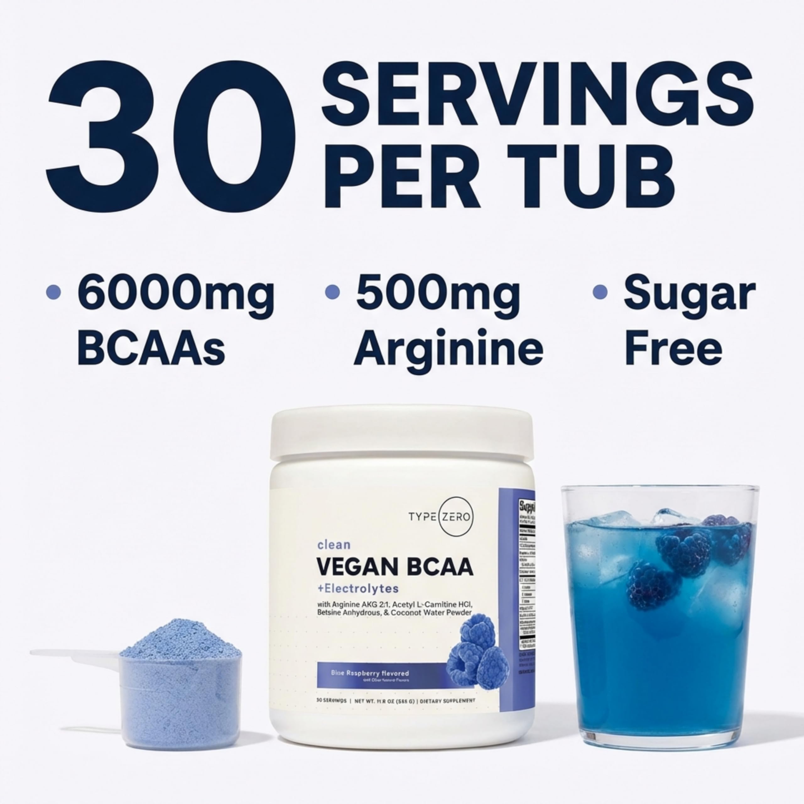 Type Zero Ultra Clean Vegan BCAA Powder + Electrolytes (Blue Raspberry | 6G) 2:1:1 Sugar-Free/No Sucralose BCAAs Amino Acids Supplement - BCAA Vegan Amino Acids After Workout Drink, 30 Servings Type ZeroUS supplements