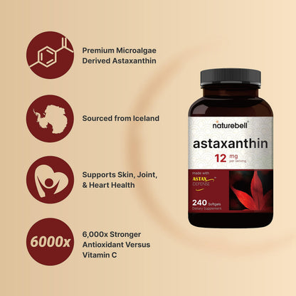 NatureBell Astaxanthin 12mg, 240 Softgels, Made with Astax, Max Strength NatureBellUS supplements
