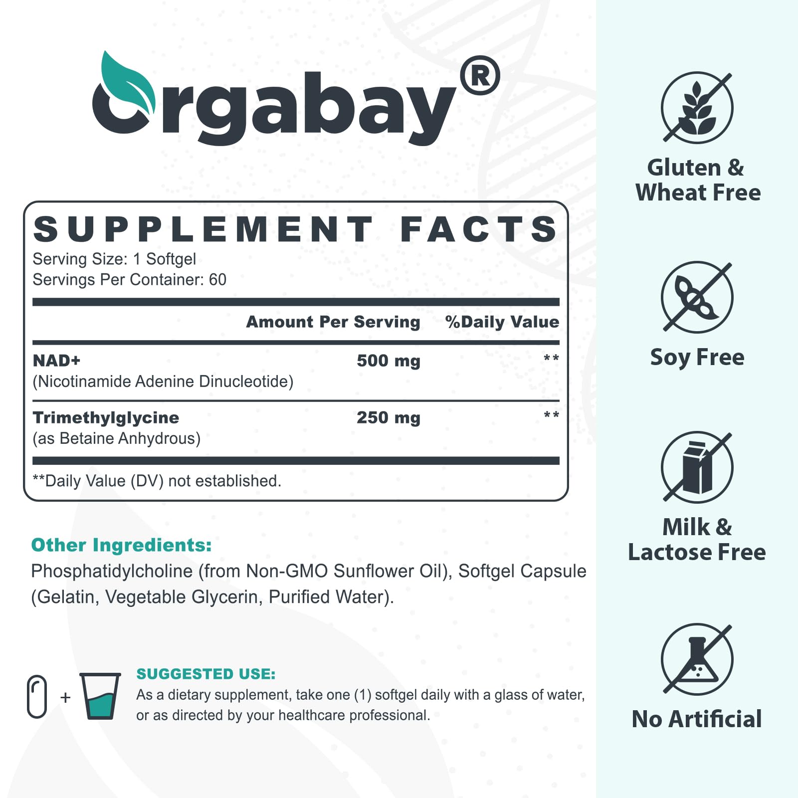 Orgabay Liposomal NAD+ Supplement 500 mg, High Absorption, Boost NAD+ with TMG 250 mg, Actual NAD Plus More Efficient Than Nicotinamide Riboside, Support Cellular Energy, Healthy Aging | 180 Softgels OrgabayAu supplements