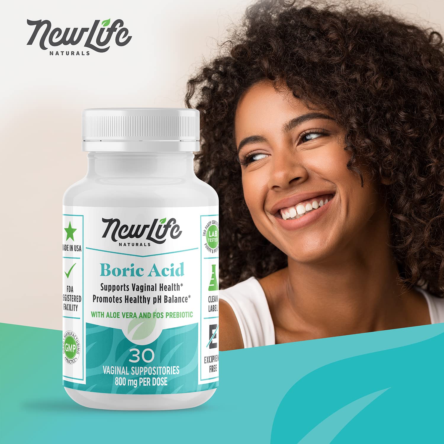 NewLife Naturals Boric Acid Vaginal Suppositories with Aloe Vera & FOS Prebiotic | Women's pH Balance Pills NewLife NaturalsAu supplements
