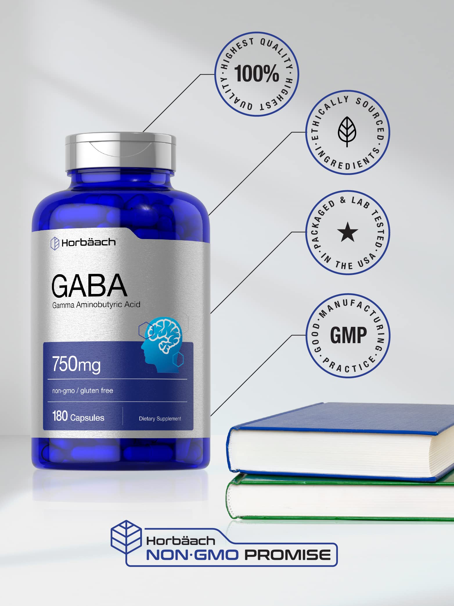 GABA 750mg | 180 Capsules | Gamma Aminobutyric Acid Supplement HorbäachAu supplements