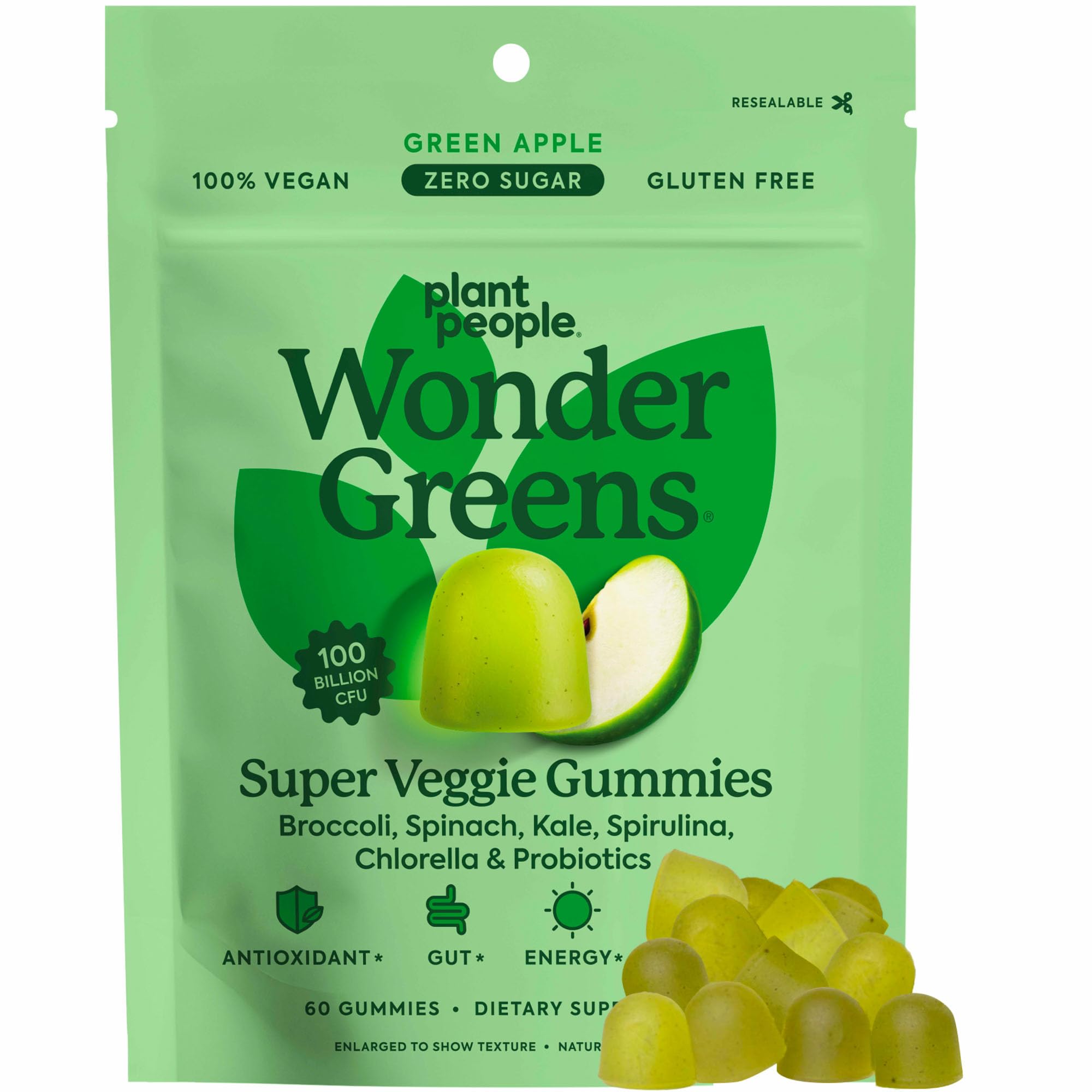 Plant People WonderGreens Veggie Gummies Super Greens with Probiotics Multivitamin Support Gummy for Wellbeing, Energy, Immune and Gut Health, Green Apple Flavor (60 Count) Plant PeopleAu supplements