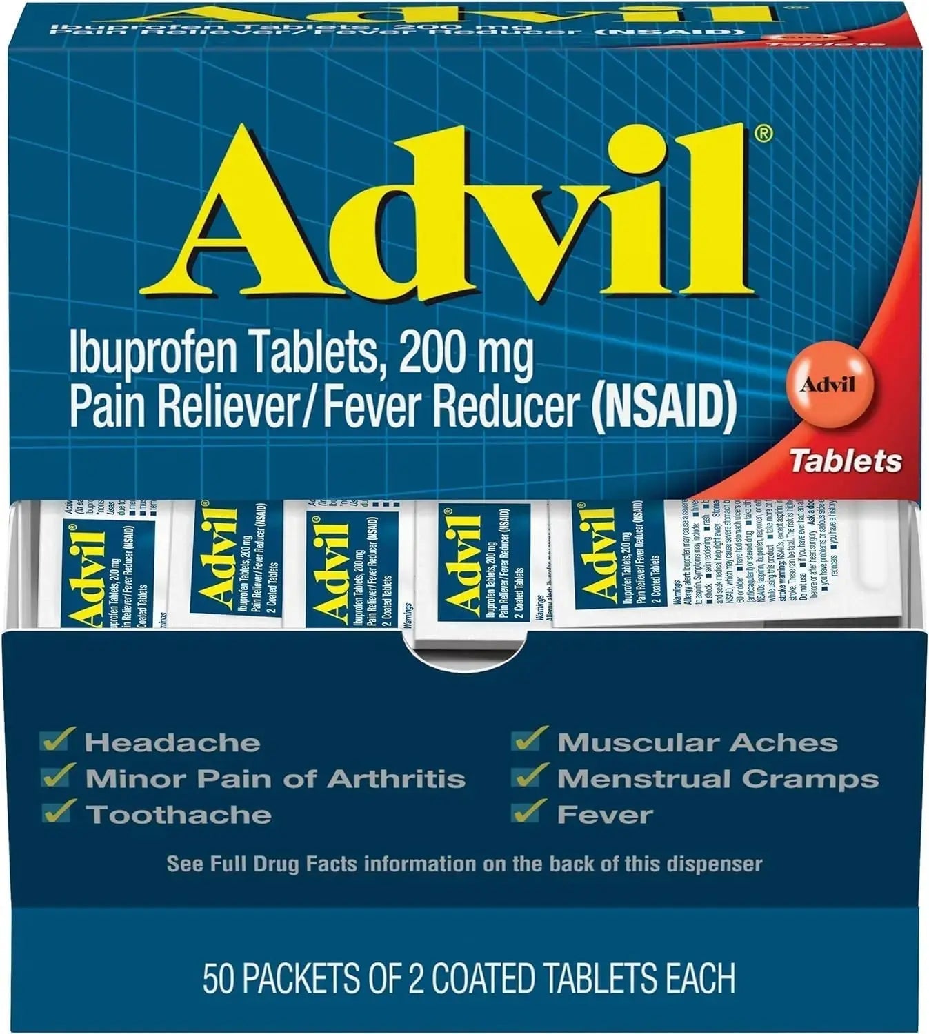 Advil Ibuprofen, 200mg (50 Packets of 2 Coated Tablets) 50 ea (Pack of 3) AdvilAu supplements