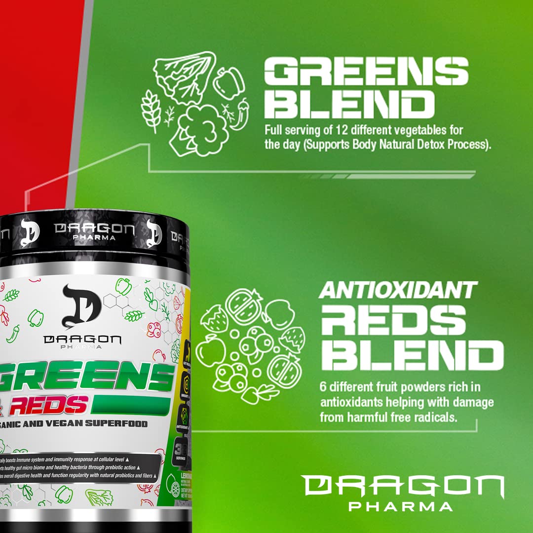 DRAGON PHARMA Greens and Reds, Over 23 Nutritious Superfoods, Reds and Vegetables, Optimal Health and Wellness (30 Servings, Original) DRAGON PHARMAAu supplements