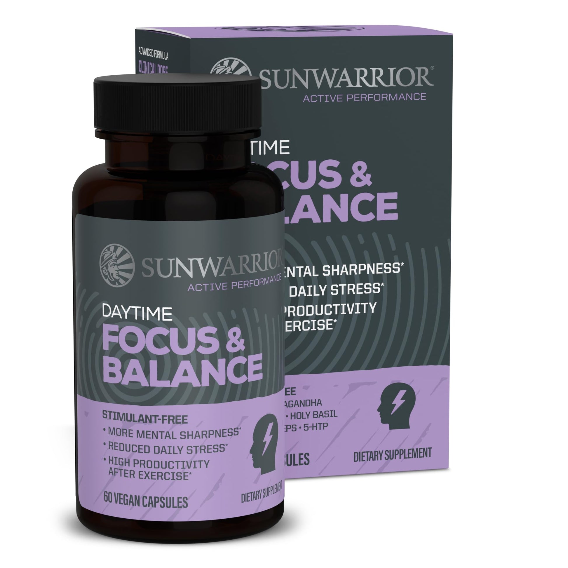 Ashwagandha, Rhodiola, Reishi & 5-HTP for Stress-Free Focus Active Focus & Balance Capsules Caffeine-Free Nootropic for Calm Energy & Mental Clarity, Mood & Immune Support 60 Vegan Capsules SunwarriorAu supplements