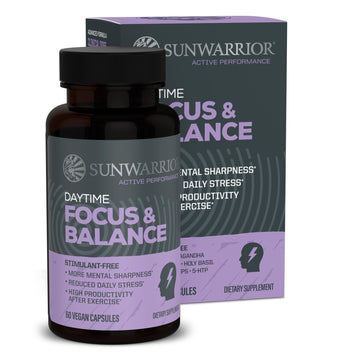 Ashwagandha, Rhodiola, Reishi & 5-HTP for Stress-Free Focus Active Focus & Balance Capsules Caffeine-Free Nootropic for Calm Energy & Mental Clarity, Mood & Immune Support 60 Vegan Capsules SunwarriorAu supplements