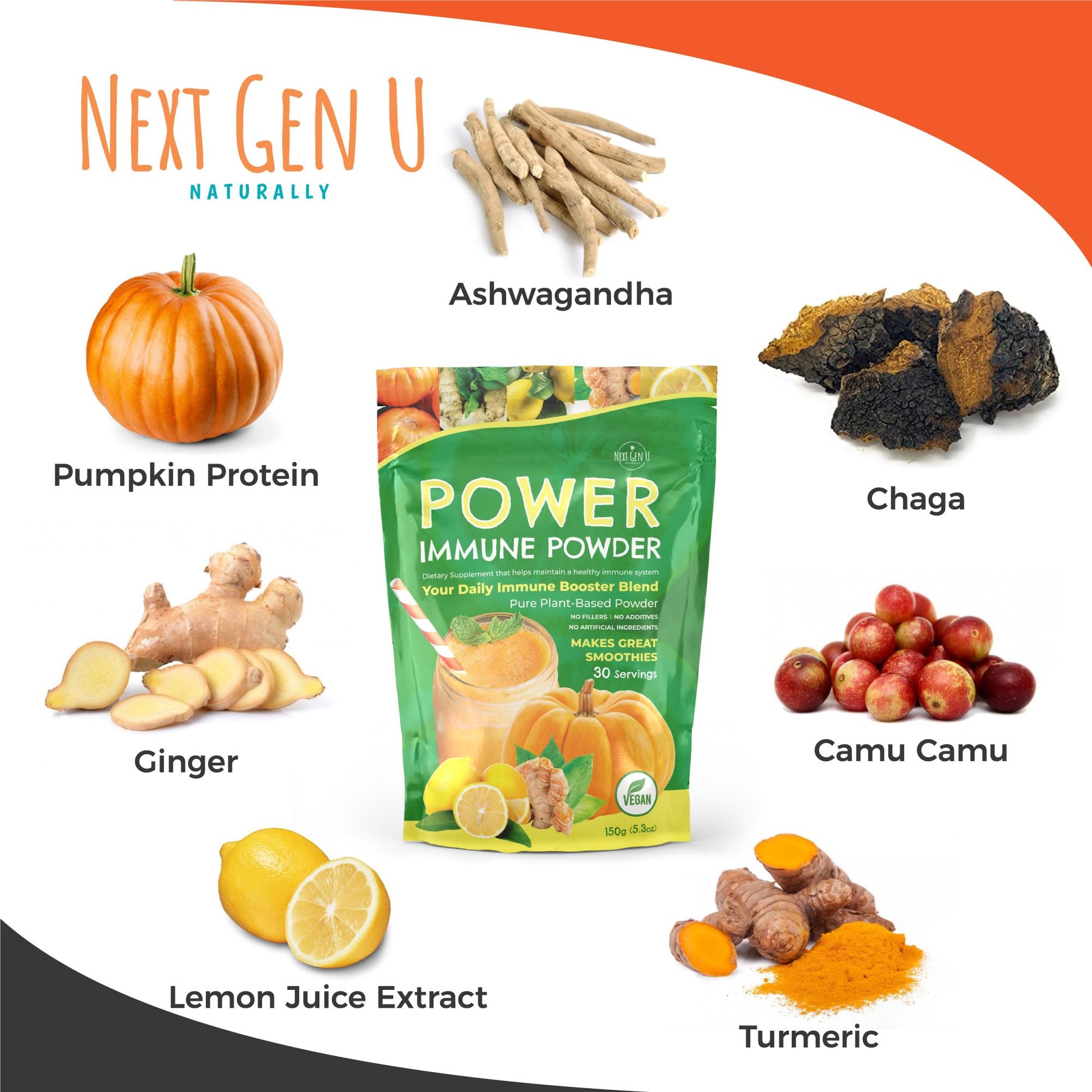 Immune Support - Supplement Powder 150g - Superfood Booster for Adults - Natural Immunity Defense - Daily Drink Mix for Women & Men - Plant Based, Vegan & Gluten Free Smoothie Boost by NextGenU NGU Next Gen UAu supplements