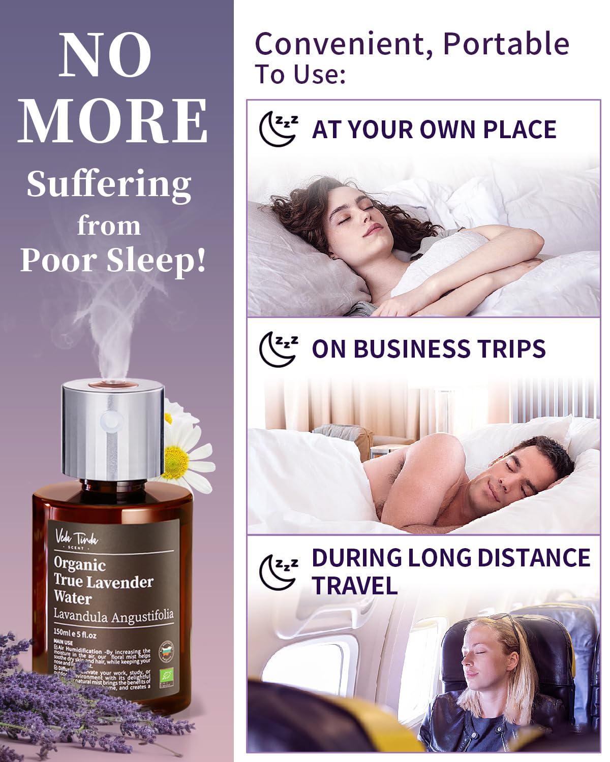 VTS Organic Lavender Water and Roman Chamomile Floral Water with Diffuser, Aromatherapy Air VEDA TINDA SCENTAu supplements