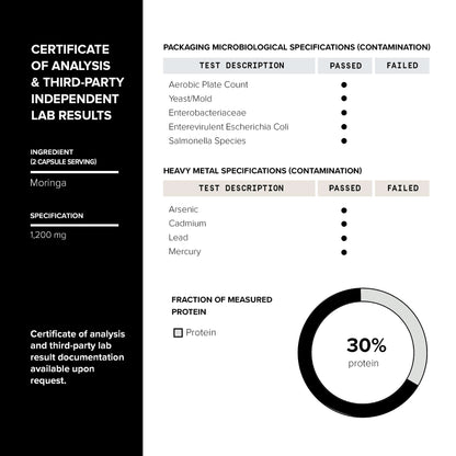 Highly Potent Full Spectrum Indian Moringa Extract - 30% Third-Party Tested Protein ToniiqUS supplements