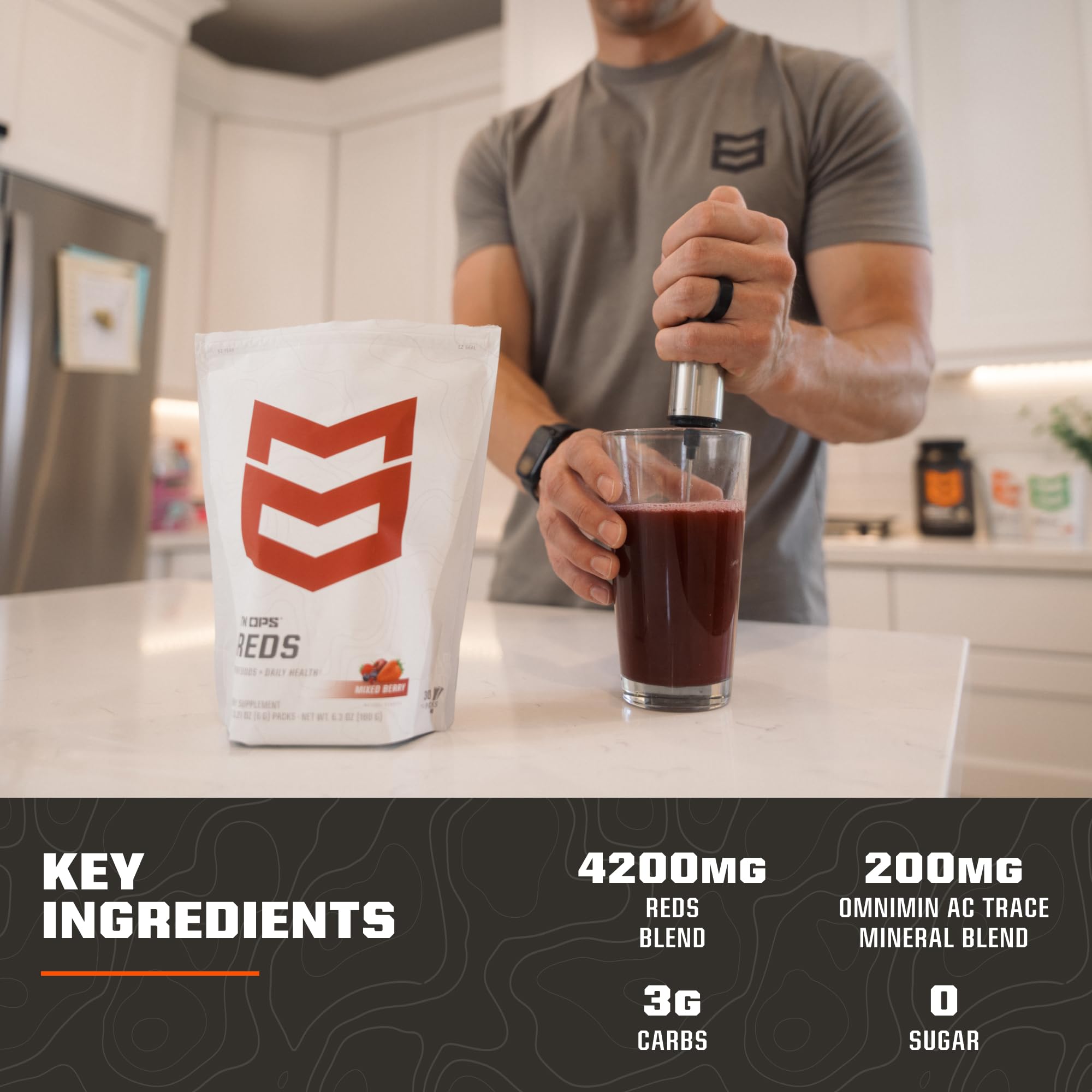 MTN OPS Reds Super Reds Antioxidant Drink Powder Daily Health Blend with Phytonutrients Free Radical Support 30 On The Go Stick Packs MTN OPSAu supplements