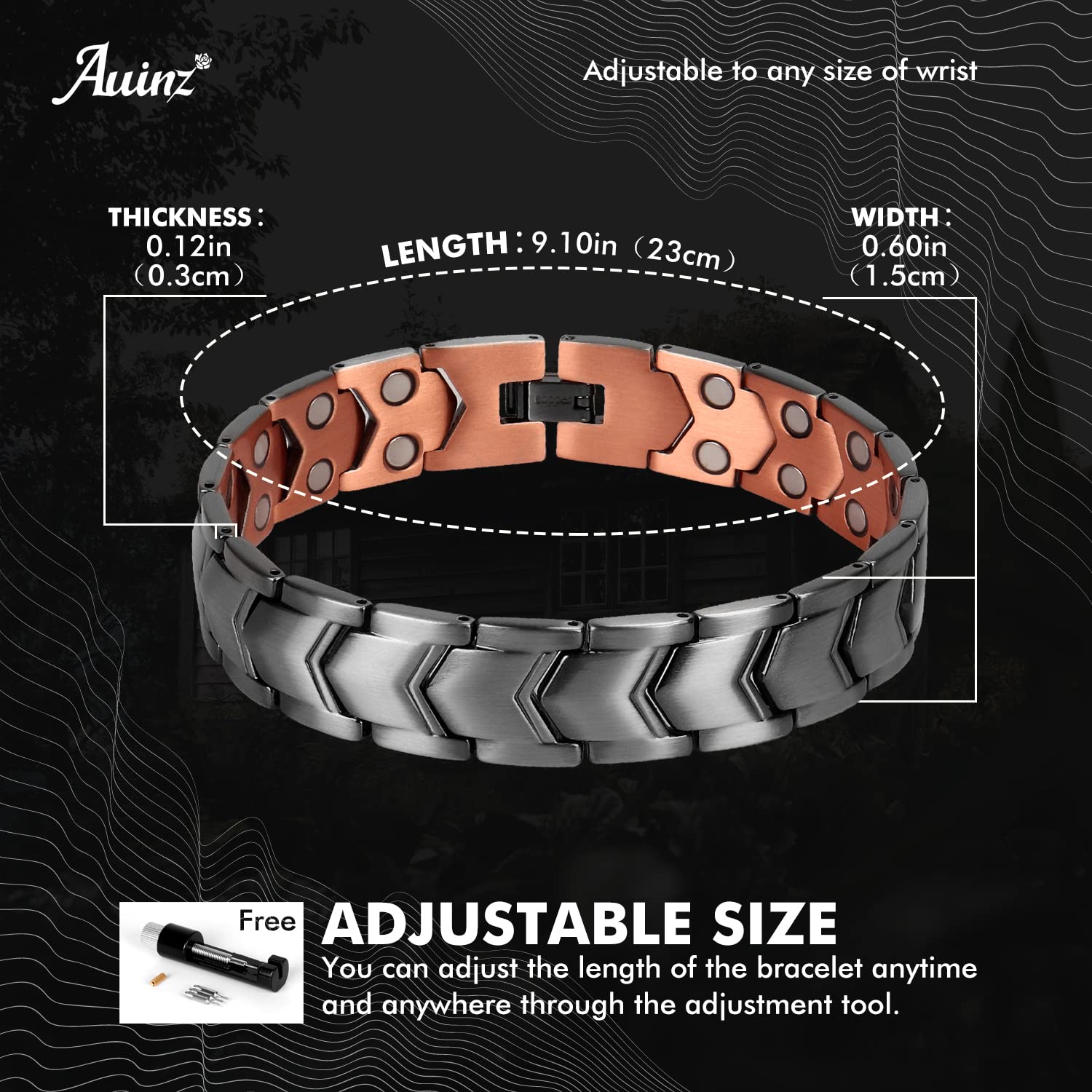 Auinz - Copper Bracelets for Men - 99.99% Solid Pure Copper Magnetic Bracelets Double-Row AuinzAu supplements