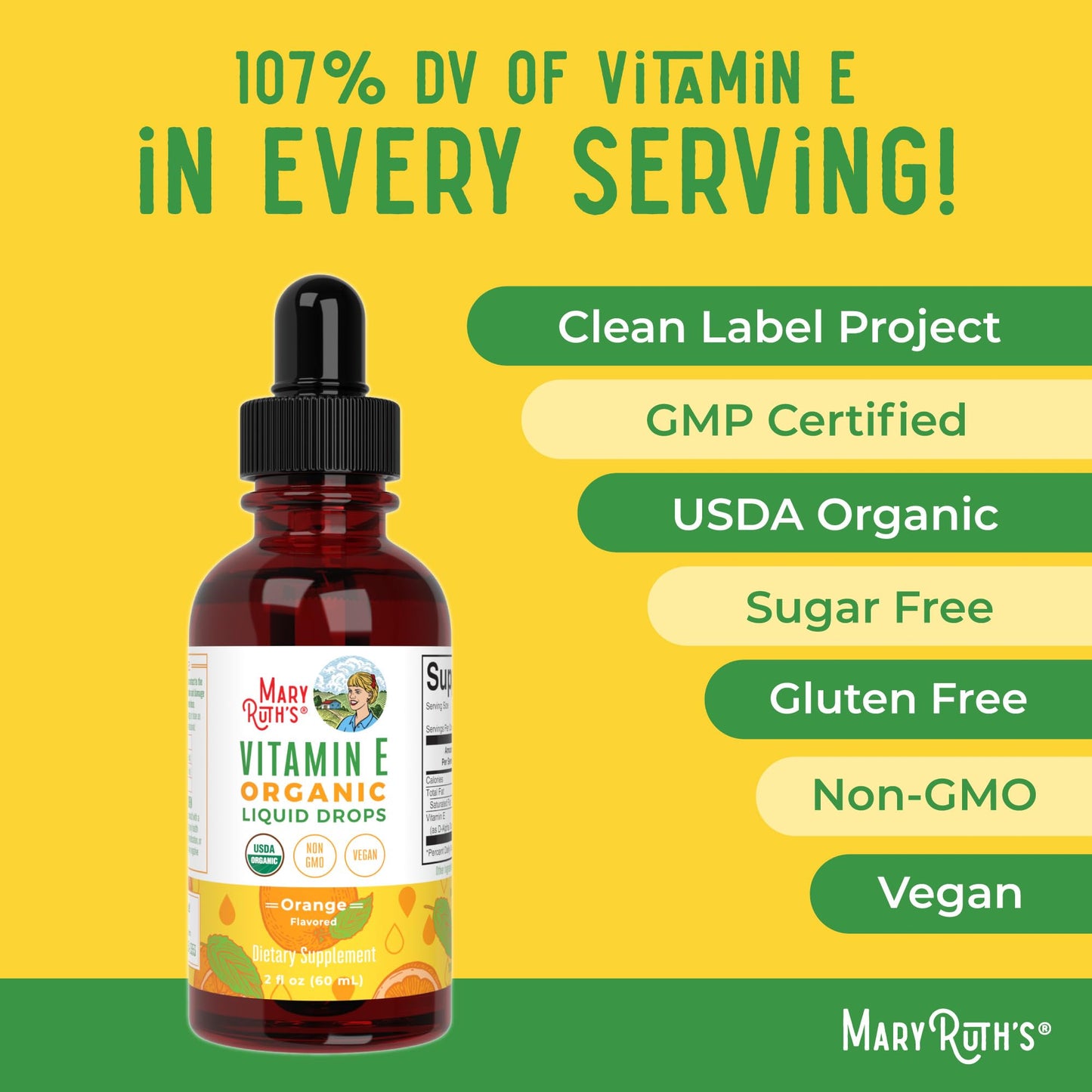 MaryRuth Organics USDA Vitamin E Liquid Drops 2 Month Supply | Bone and Joint Health | Cognitive Health for Adults and Kids | Sugar Free, Vegan, Non-GMO, Gluten Free | 2 Ounces MARYRUTH'SUS supplements