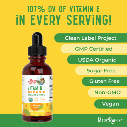 MaryRuth Organics USDA Vitamin E Liquid Drops 2 Month Supply | Bone and Joint Health | Cognitive Health for Adults and Kids | Sugar Free, Vegan, Non-GMO, Gluten Free | 2 Ounces MARYRUTH'SUS supplements