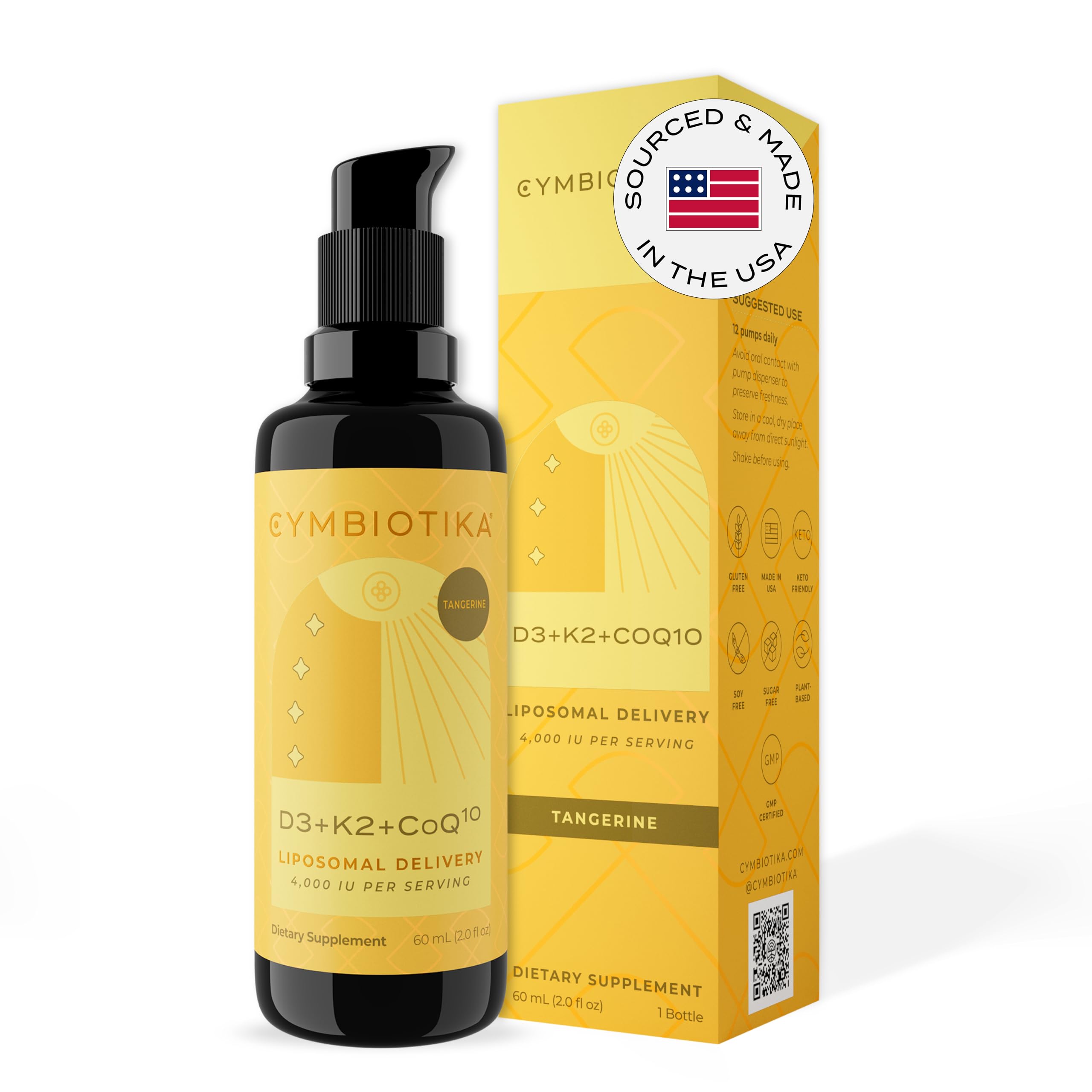 CYMBIOTIKA Vitamin D3 + K2 + CoQ10 Liquid, Vitamin D Supplement for Immune Support, Heart Health & Bone Health, Energy Booster, Liposomal Delivery, Vegan, Keto Ingredients, Tangerine Flavor CYMBIOTIKAUS supplements
