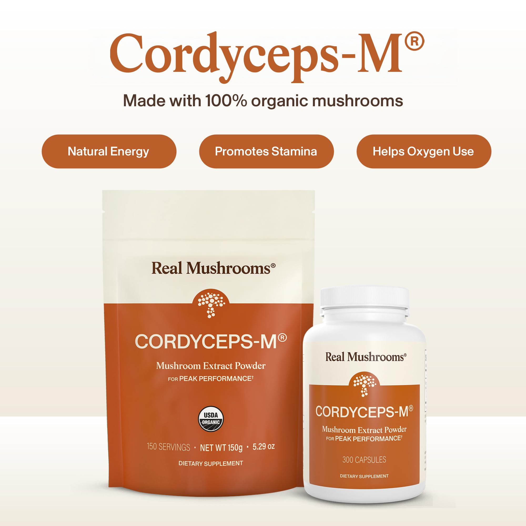 Real Mushrooms Capsules Supplements - Organic Cordyceps Mushroom Powder in Capsules - Energy and Performance Mushrooms with Verified Beta Glucans - Vegan, Non-GMO, 300 Capsules Real MushroomsAu supplements