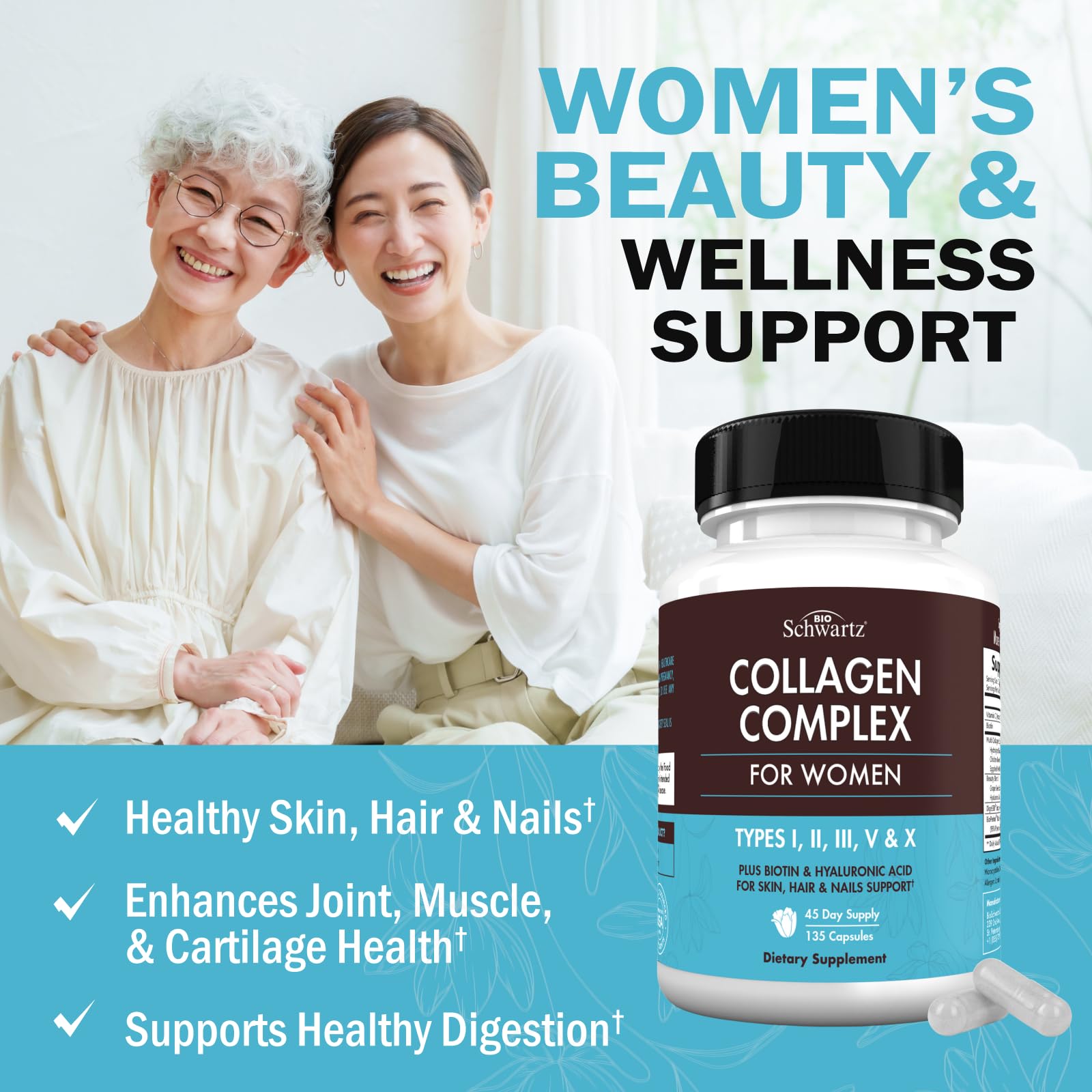 Multi Collagen Pills for Women (Types I II III V X) with Vitamin C Hyaluronic Acid Biotin BioSchwartzAu supplements