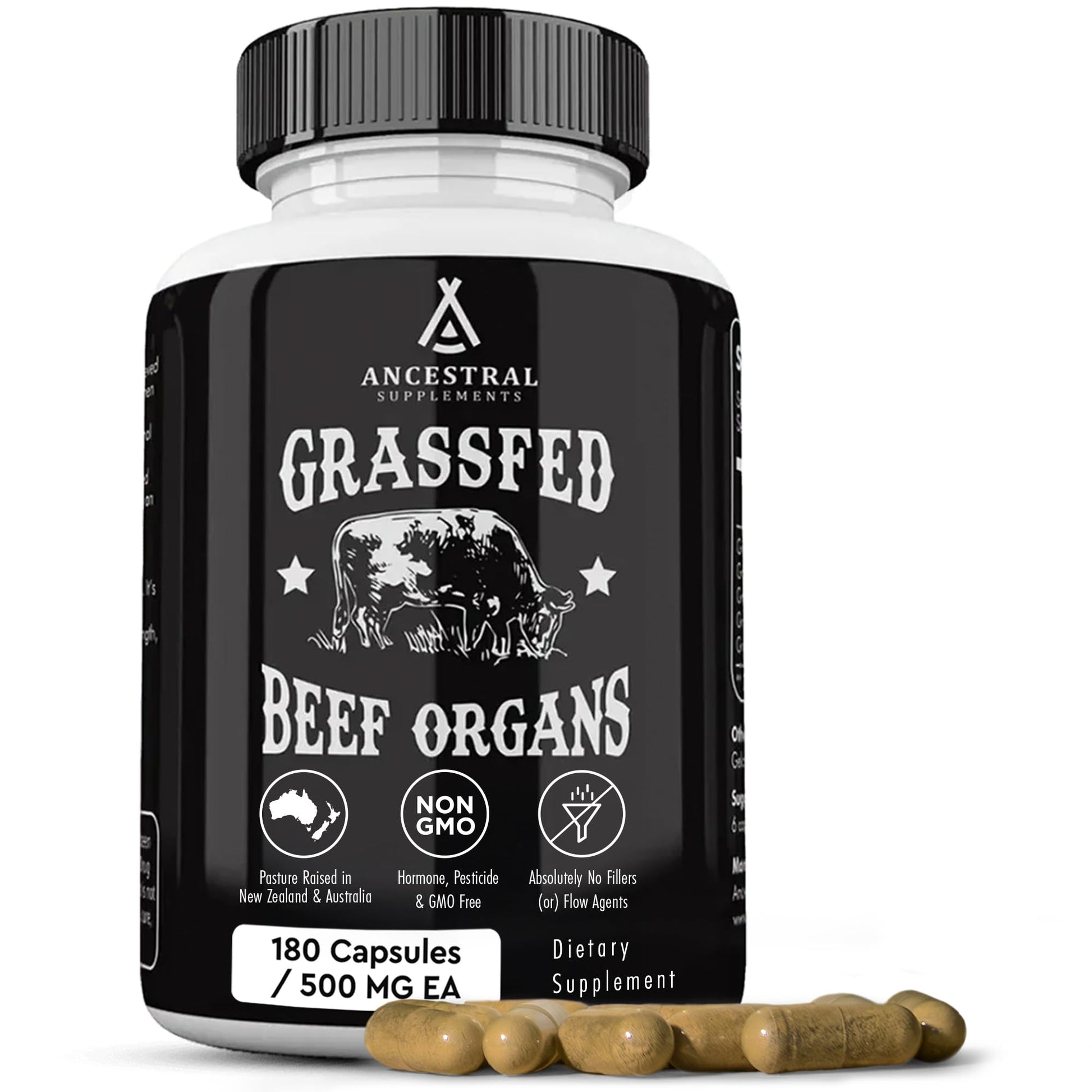 Ancestral Supplements Grass Fed Beef Organ Supplement, Supports Whole Body Wellness with Proprietary Blend of Liver, Heart, Kidney, Pancreas, Spleen, Freeze-Dried Beef, Non-GMO, 180 Capsules Ancestral SupplementsAu supplements