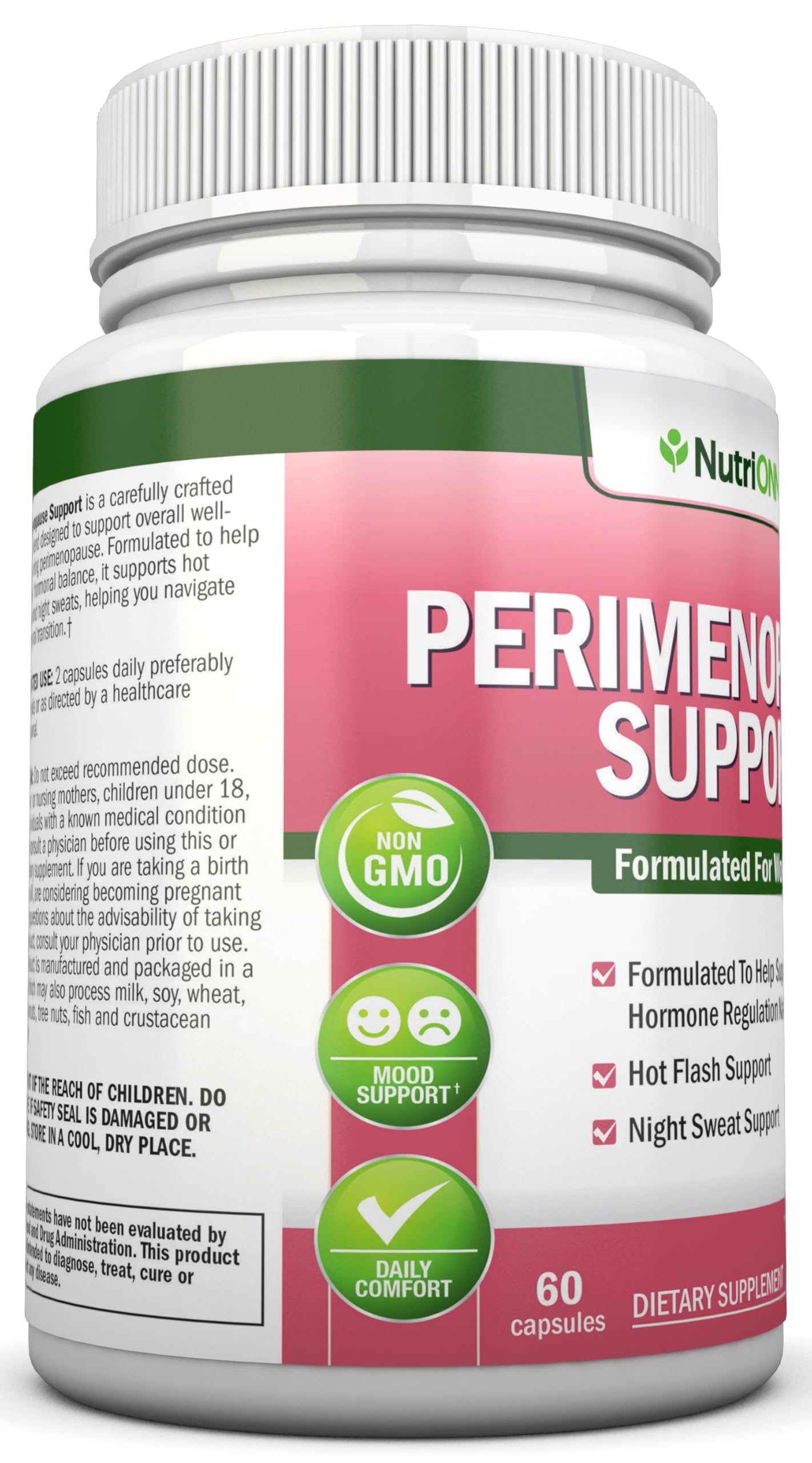 NutriONN Perimenopause Supplement for Women - Natural Support for Hot Flashes & Night Sweats - Improved Mood & Sleep - 11 Herbal Ingredients with Black Cohosh & Red Clover - Hormone Balance - Non-GMO NutriONNAu supplements