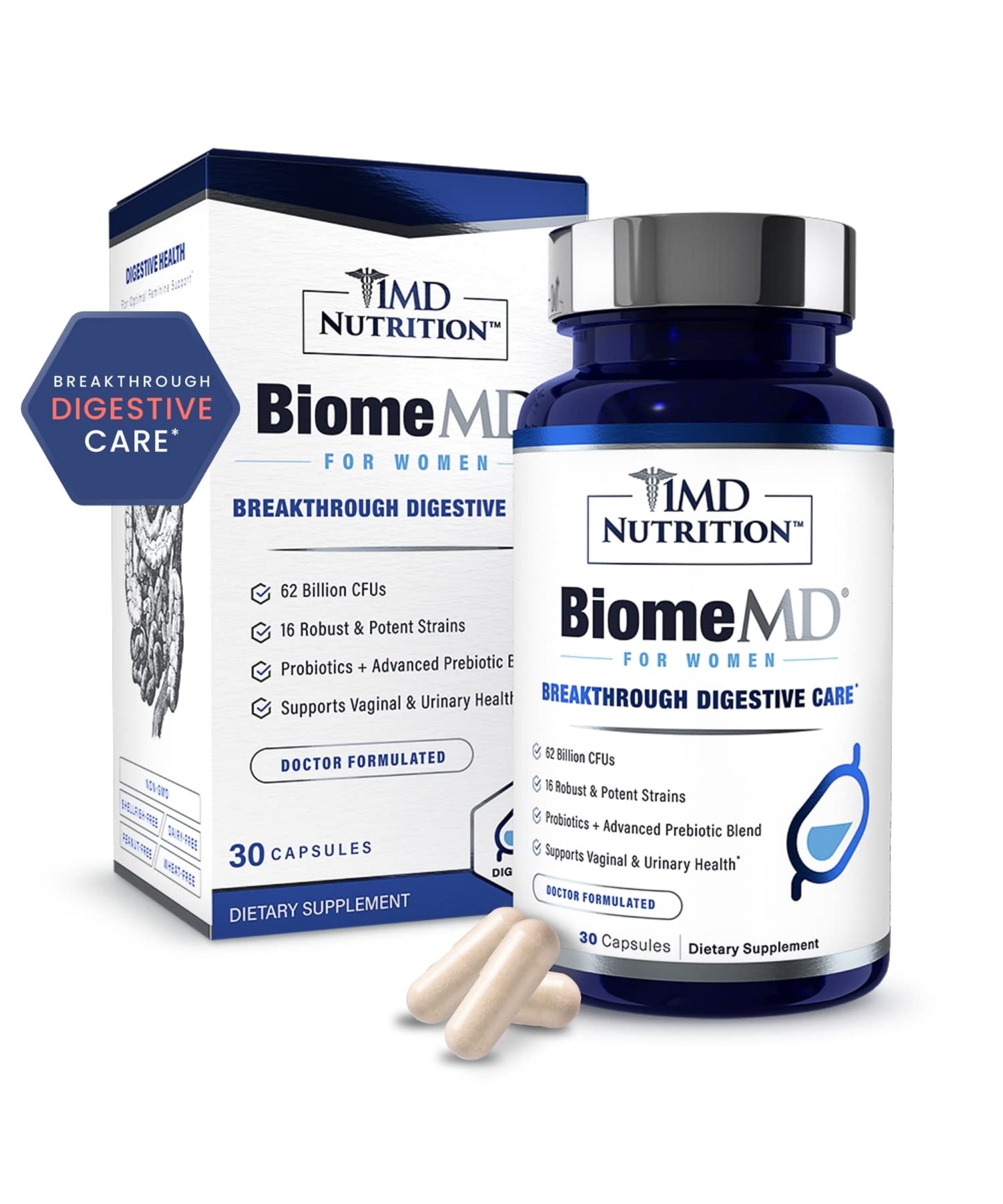 1MD Nutrition BiomeMD Probiotics for Women - Daily Prebiotics and Probiotics for Women - More Than 60 Billion CFUs, 15 Strains - Womens Probiotic to Support Urinary 1MD NutritionUS supplements