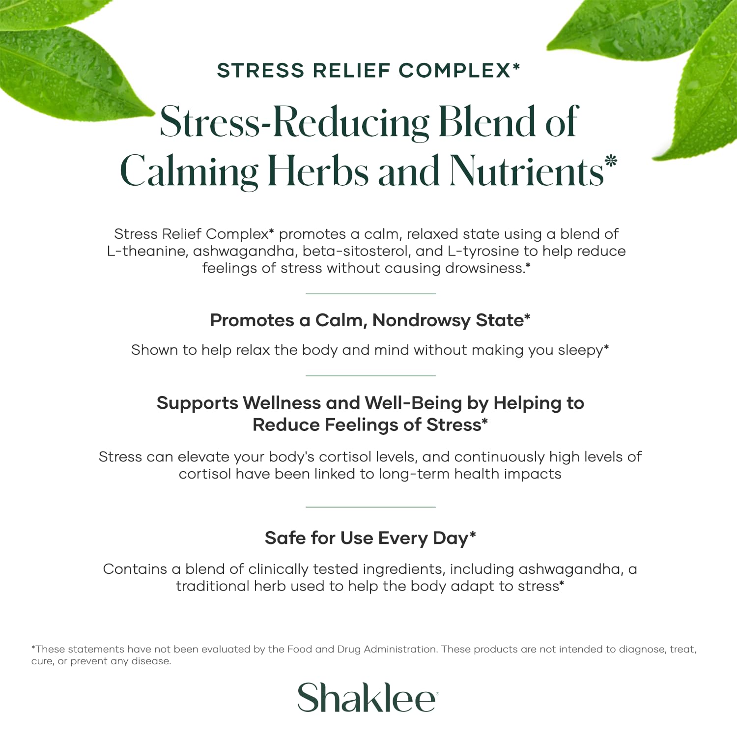 Shaklee - Stress Relief Complex - Calming Blend of L-theanine, Ashwagandha, Beta-sitosterol, and L-tyrosine - Promotes Relaxation without Drowsiness - 1 Caplet Daily - Adults Supplement - 30 Caplets ShakleeAu supplements