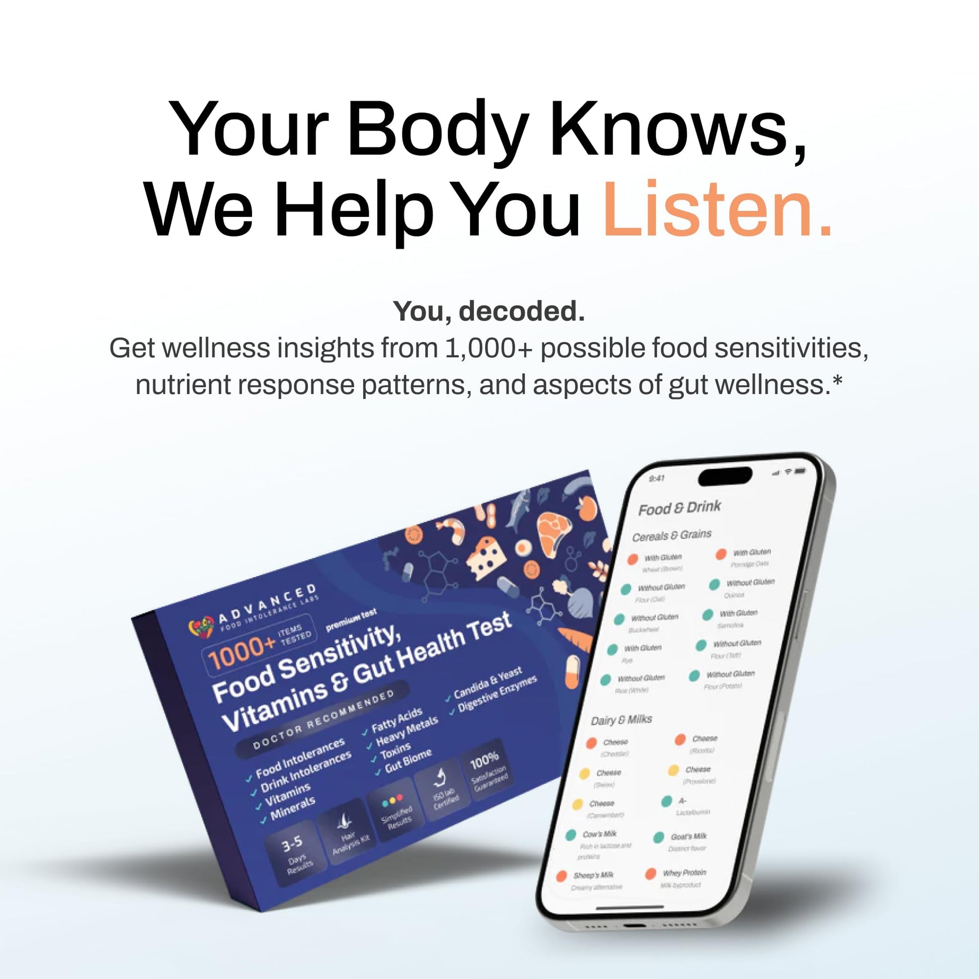 AFIL 1000+ Foods, Drinks, Vitamins, Gut, At-Home Wellness Test Kit, Trusted Hair Analysis for Adults & Kids, At-Home Health Non-Invasive, Gluten, Dairy Health Wellness Indicators Advanced Food Intolerance LabsAu supplements