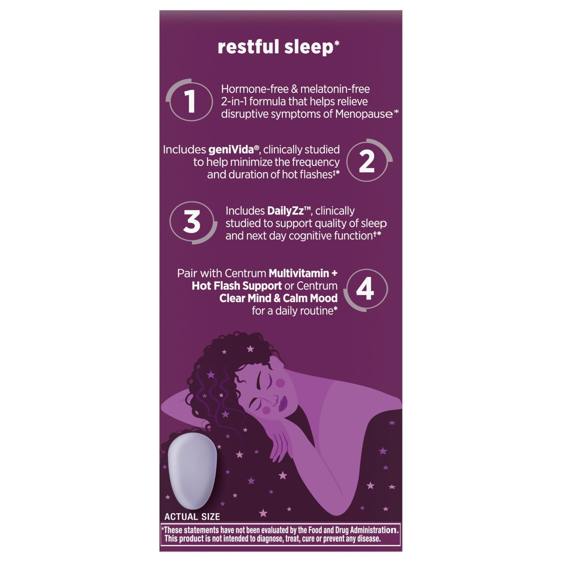 Centrum Restful Sleep Menopause Support Tablets, Supplement with Clinically Studied DailyZz and geniVida, 28 Count CentrumAu supplements