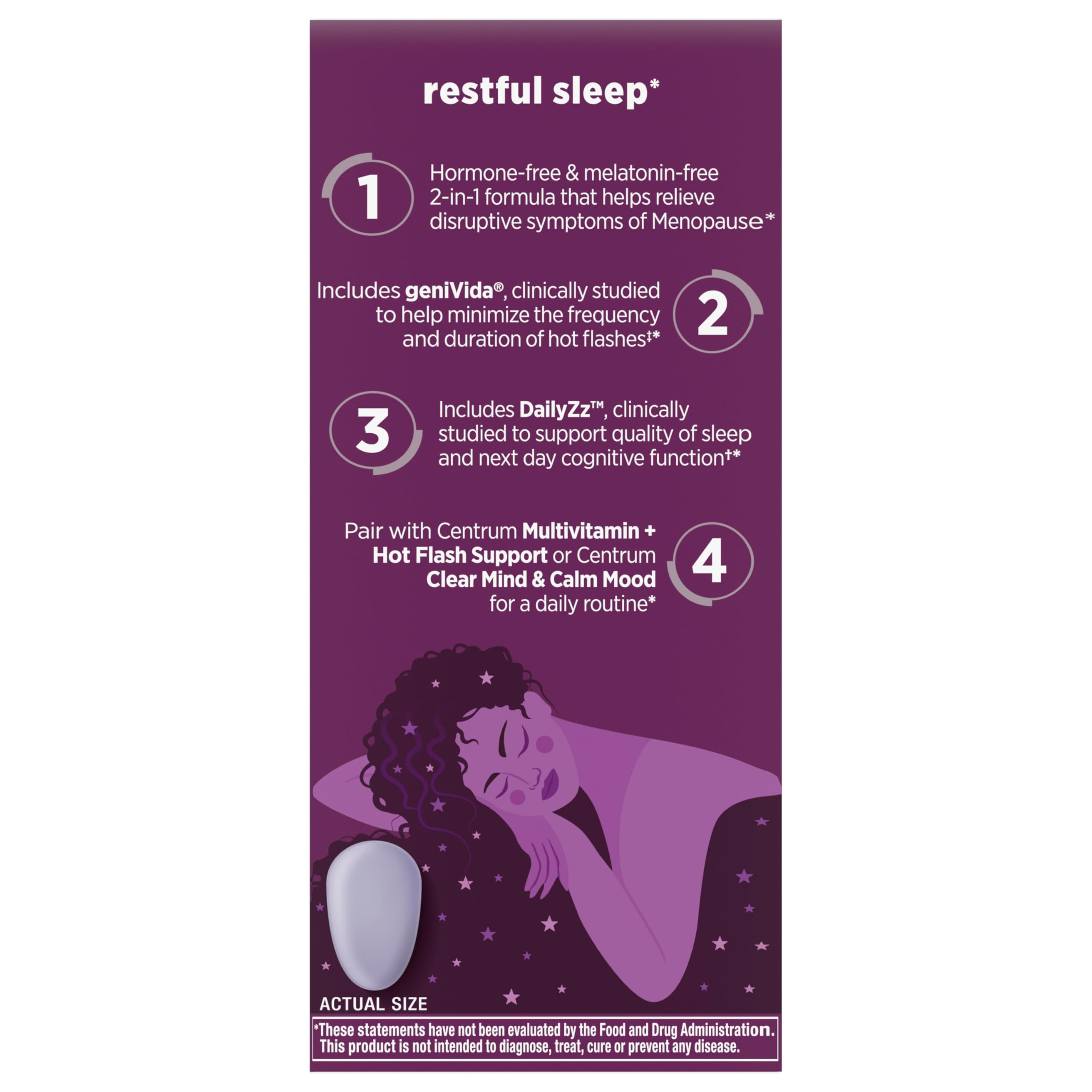 Centrum Restful Sleep Menopause Support Tablets, Supplement with Clinically Studied DailyZz and geniVida, 28 Count CentrumAu supplements
