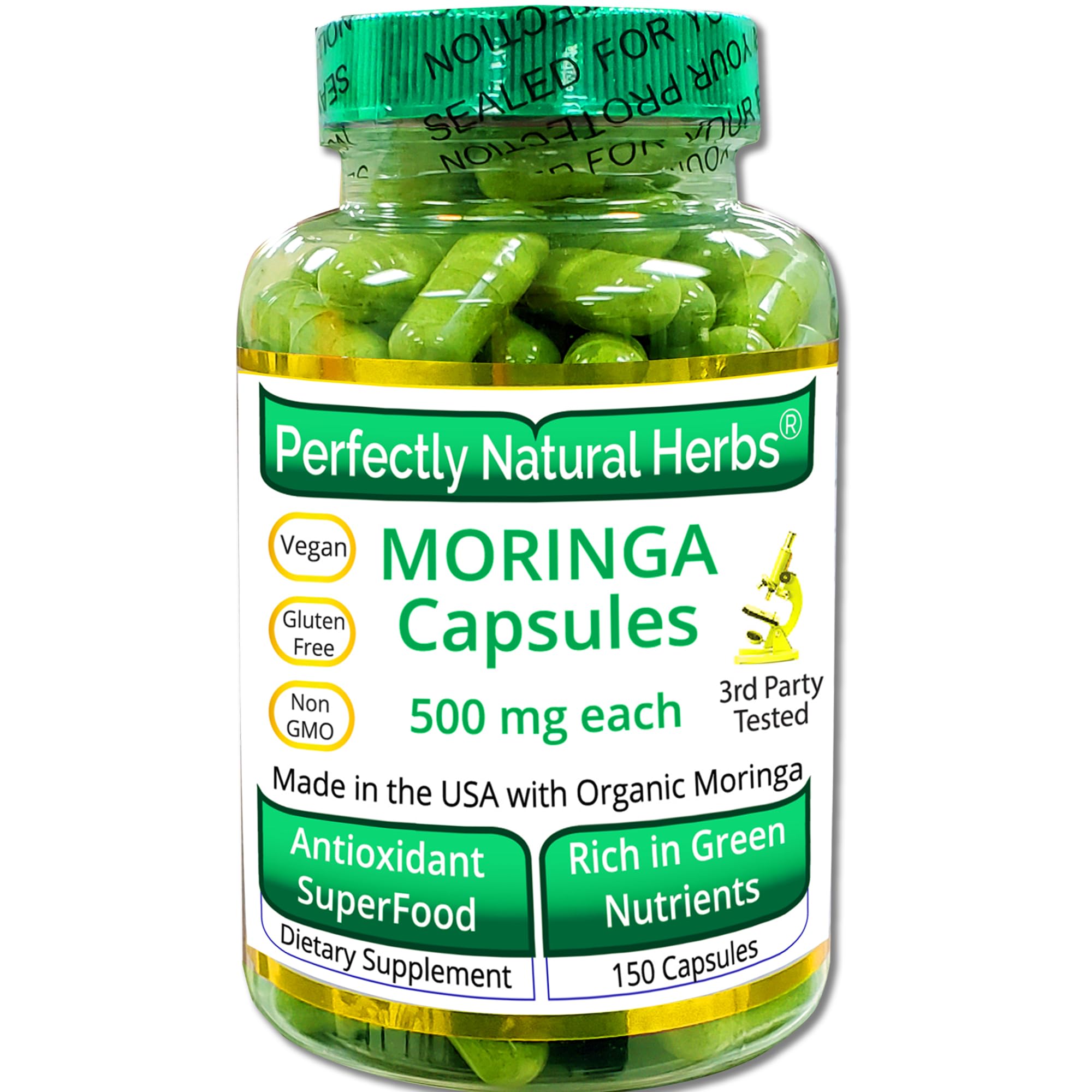 150 Moringa Capsules Made With USDA Certified Organic Moringa Leaf Powder Perfectly Natural HerbsUS supplements