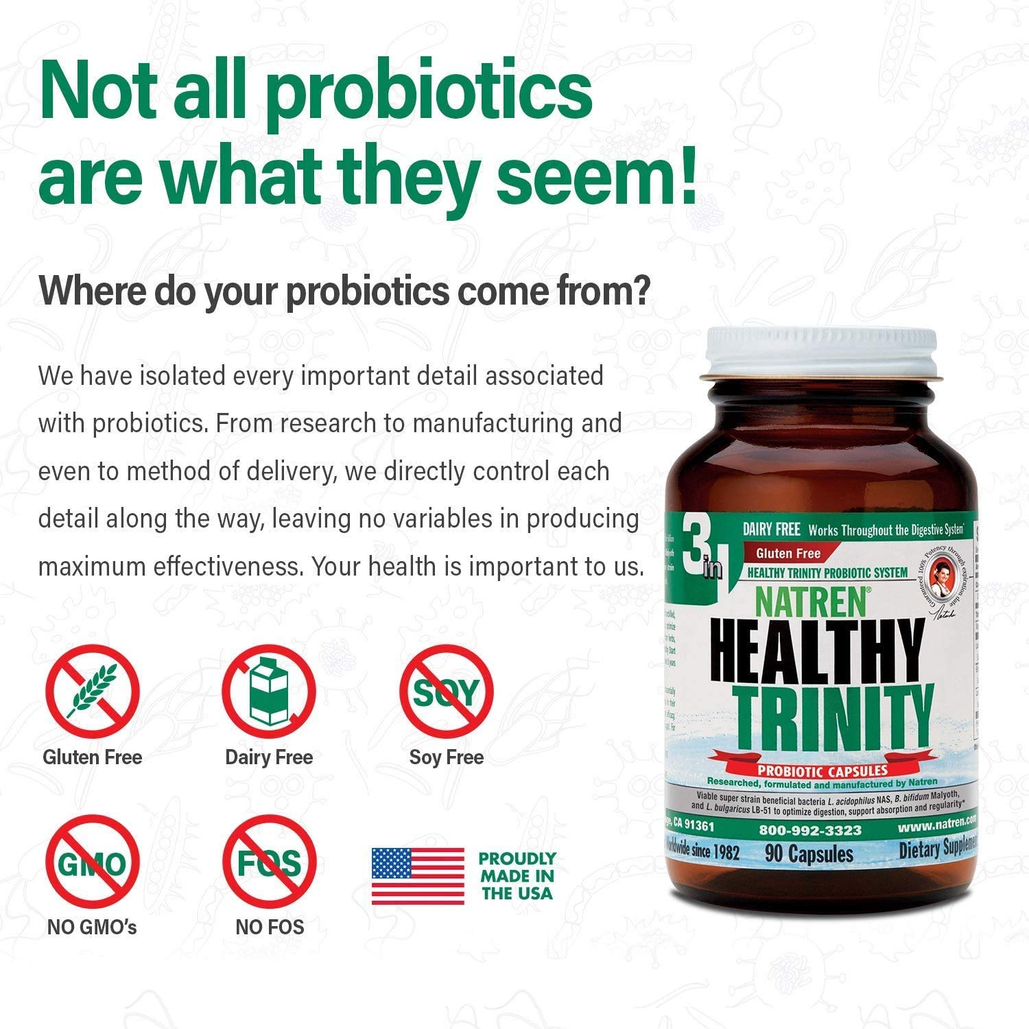 Natren Healthy Trinity Probiotics Supplement - 90 Dairy and Gluten Free Gel Capsules - Improve Gut and Digestive Health, 30 Billion CFU - Lactobacillus Acidophilus, Bifidobacterium, Bulgaricus NatrenAu supplements