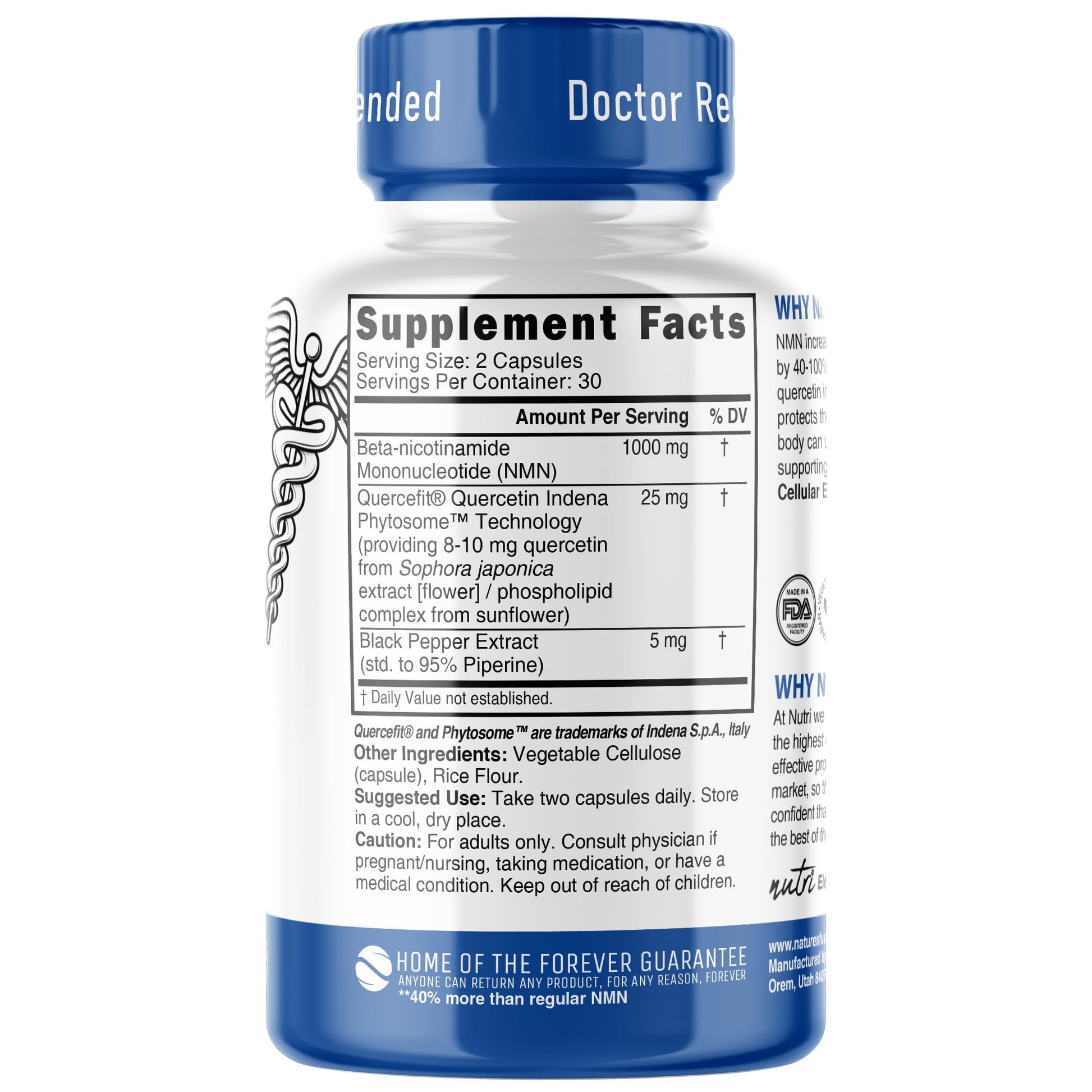 NMN Supplement 1000mg NAD Supplement - Nutri Ultra High Absorption Stabilized NMN Nicotinamide Mononucleotide, 40% More NAD+ with Quercetin Phytosome & Black Pepper - mnm supplement (60 Capsules) Nature's FusionsAu supplements