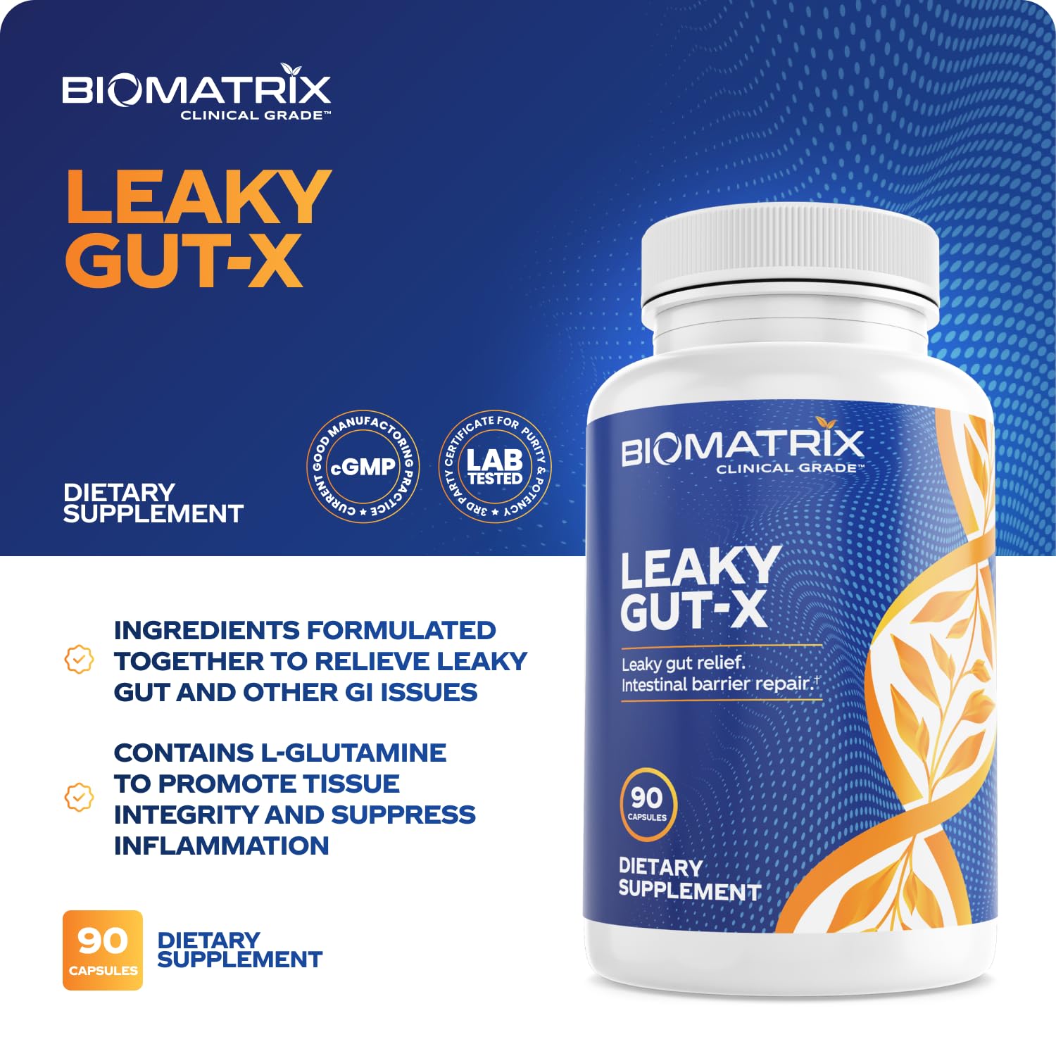 BioMatrix Leaky Gut Repair Supplement w/Glutamine, Quercetin, Cat's Claw, MSM, SIBO, Prebiotic Support, Intestinal Barrier Revive for Men and Women | 60-Day Supply – Leaky Gut-X BioMatrixAu supplements