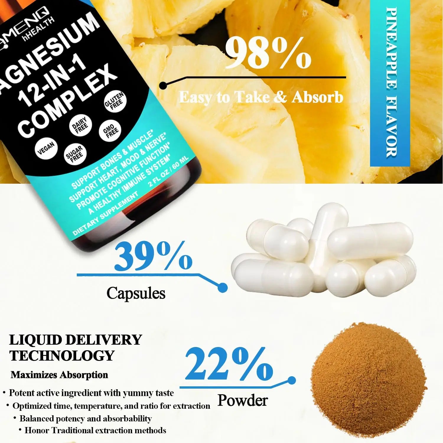 Magnesium 12 in 1 Complex Liquid Drops Magnesium Supplement w. Glycinate Citrate Malate Taurate Oxide Aspartate Orotate, Calm Magnesium for Sleep Muscle Heart Support丨Max Absorption Liquid Formula AMENQ hHEALTHnz supplements